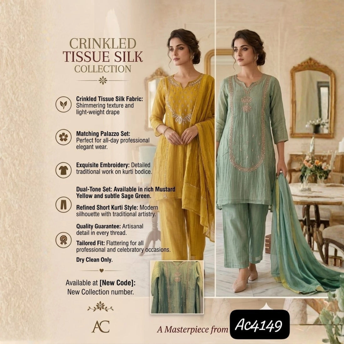 Elegant Sea Green Crushed Tissue Silk Indo Western Set