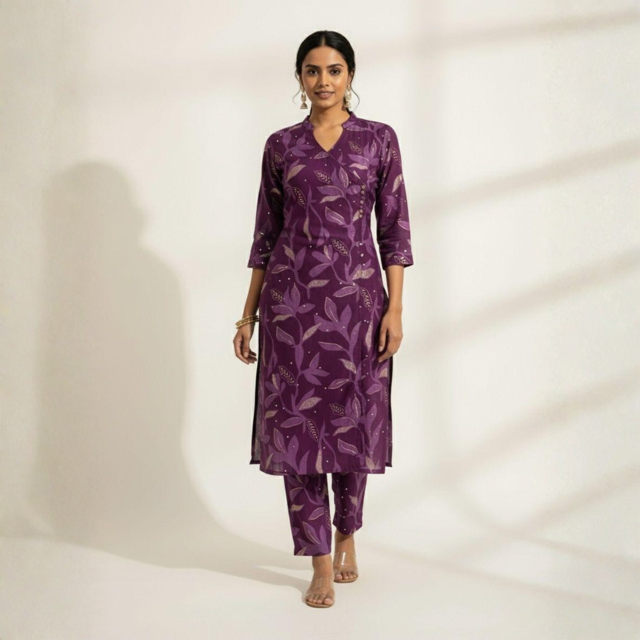 Elegant Purple Chanderi Kurti Pant Set