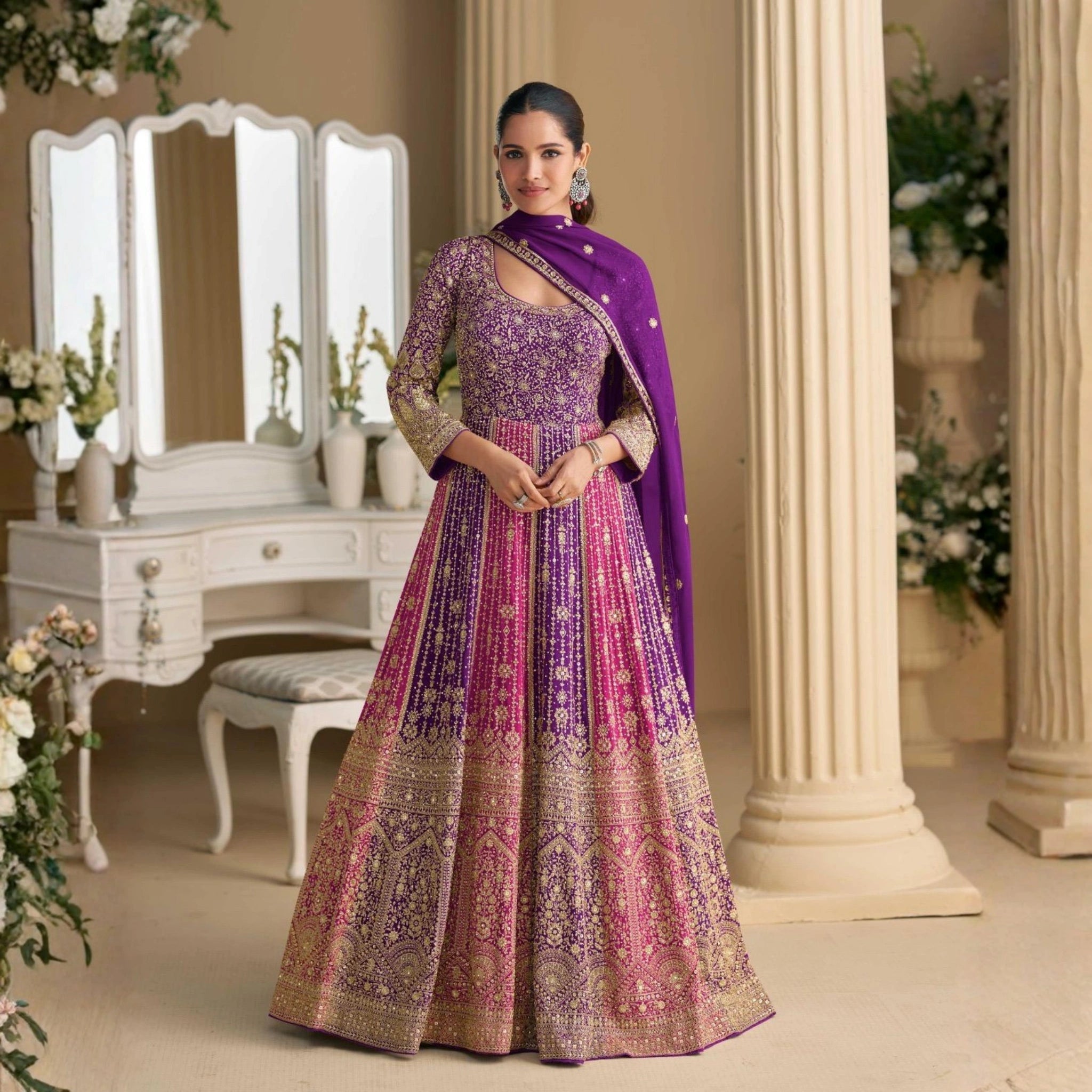 Sayuri Designer Rutba Premium Embroidered Georgette Gown with Dupatta