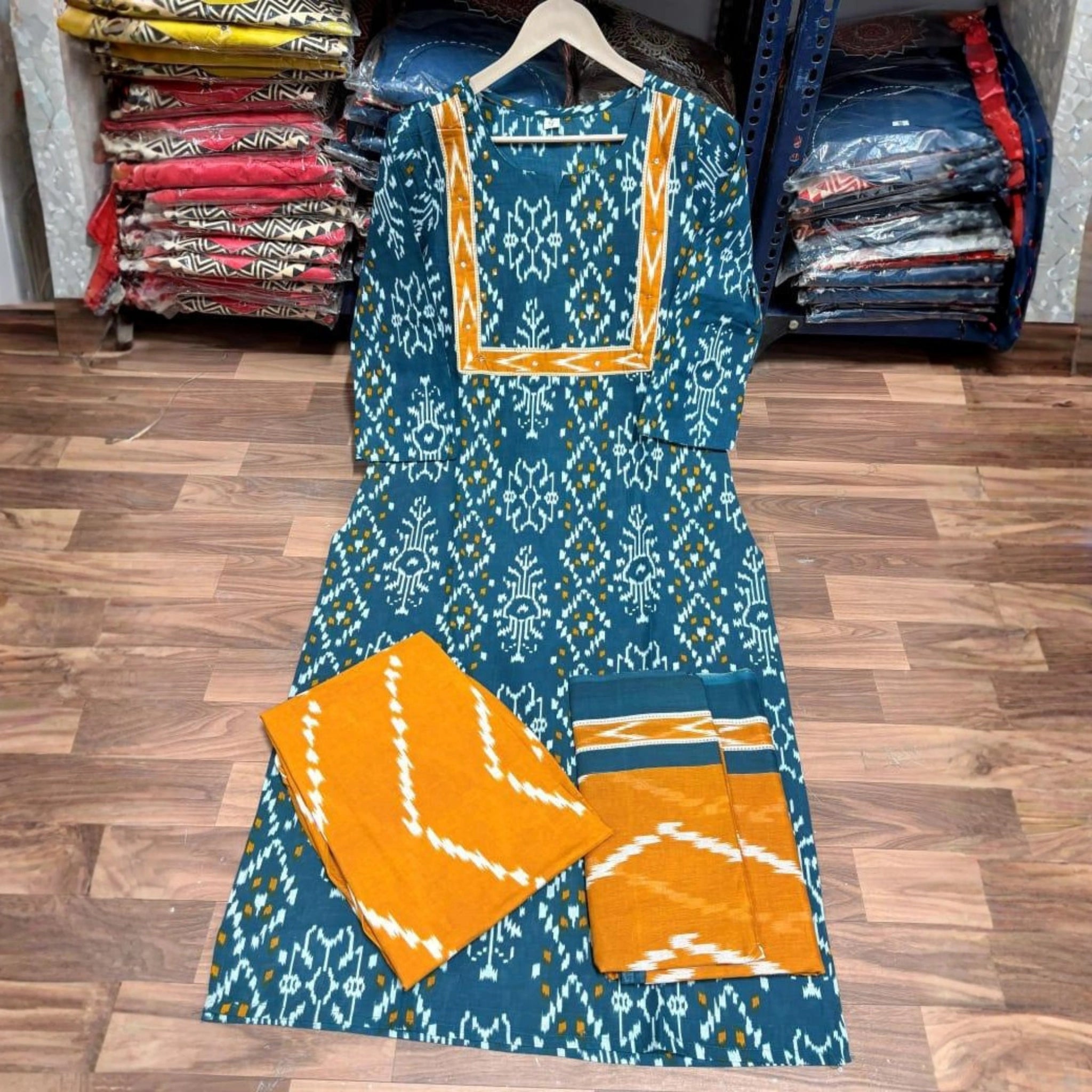 Elegant Cotton Ikat Kurta Set