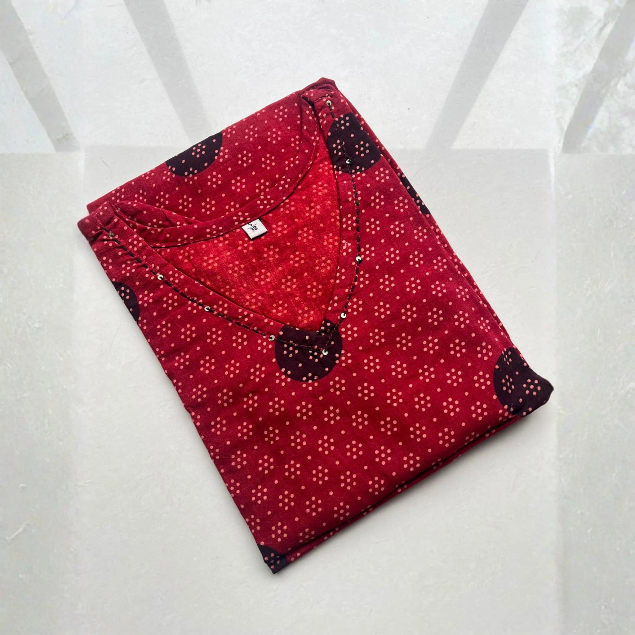 Elegant Black & Red Printed Cotton Kurti