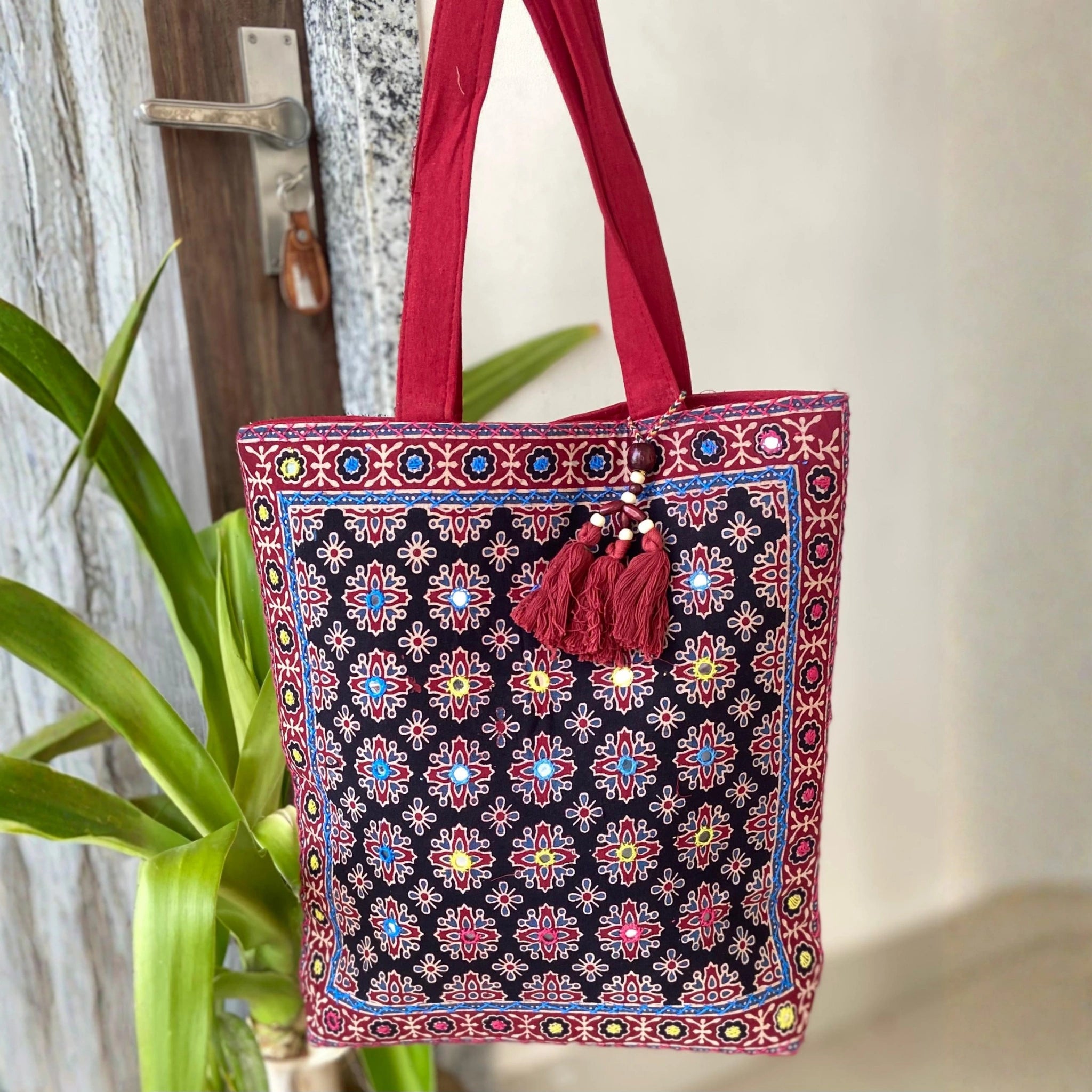Heritage Ajrakh Embroidered Handbag