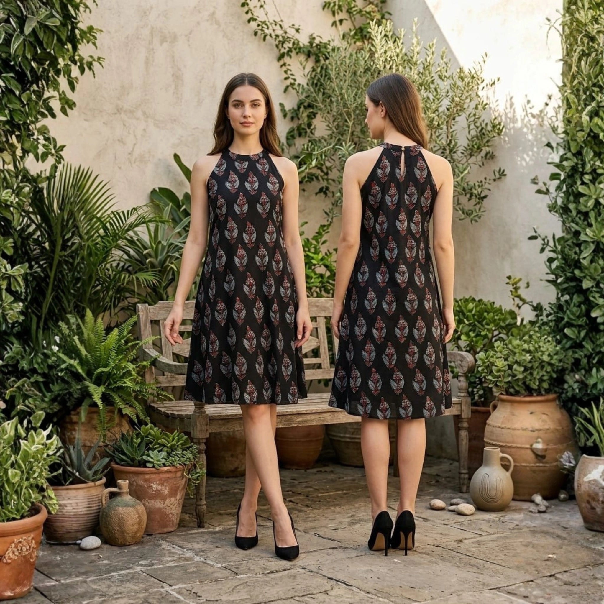 Cotton Ajrakh Natural Dyed Halter-Neck Dress