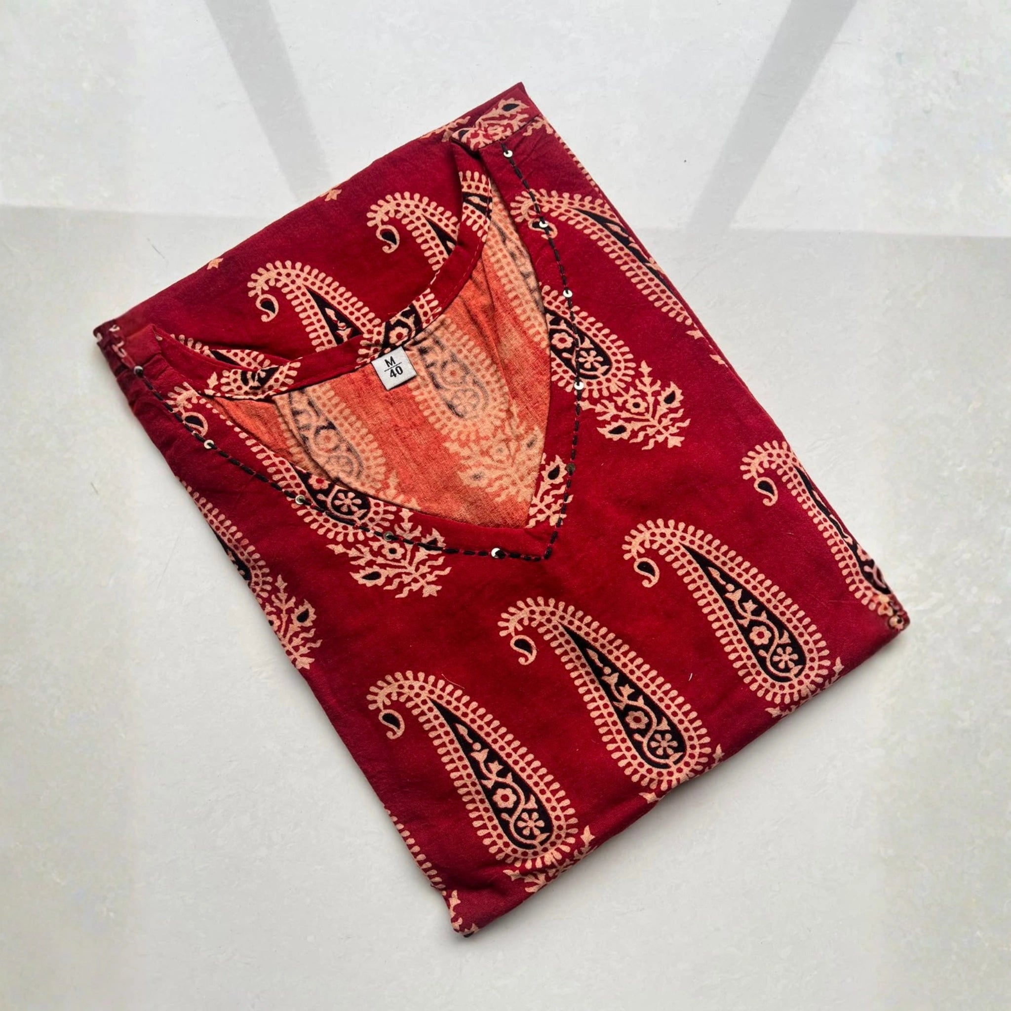 Elegant Black & Red Printed Cotton Kurti