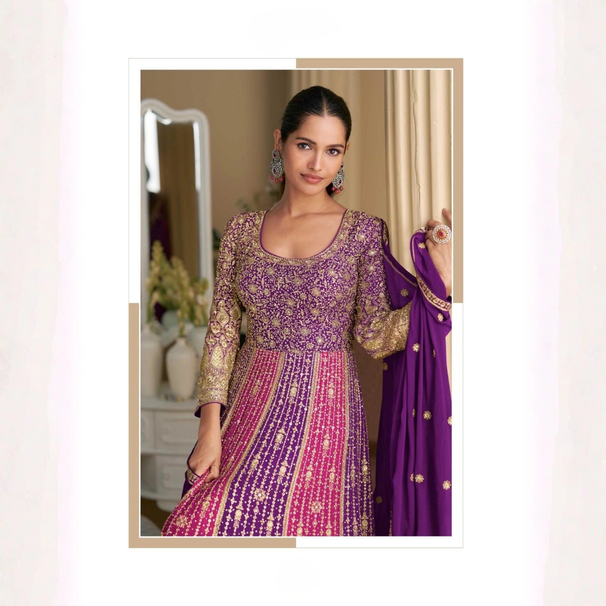 Sayuri Designer Rutba Premium Embroidered Georgette Gown with Dupatta