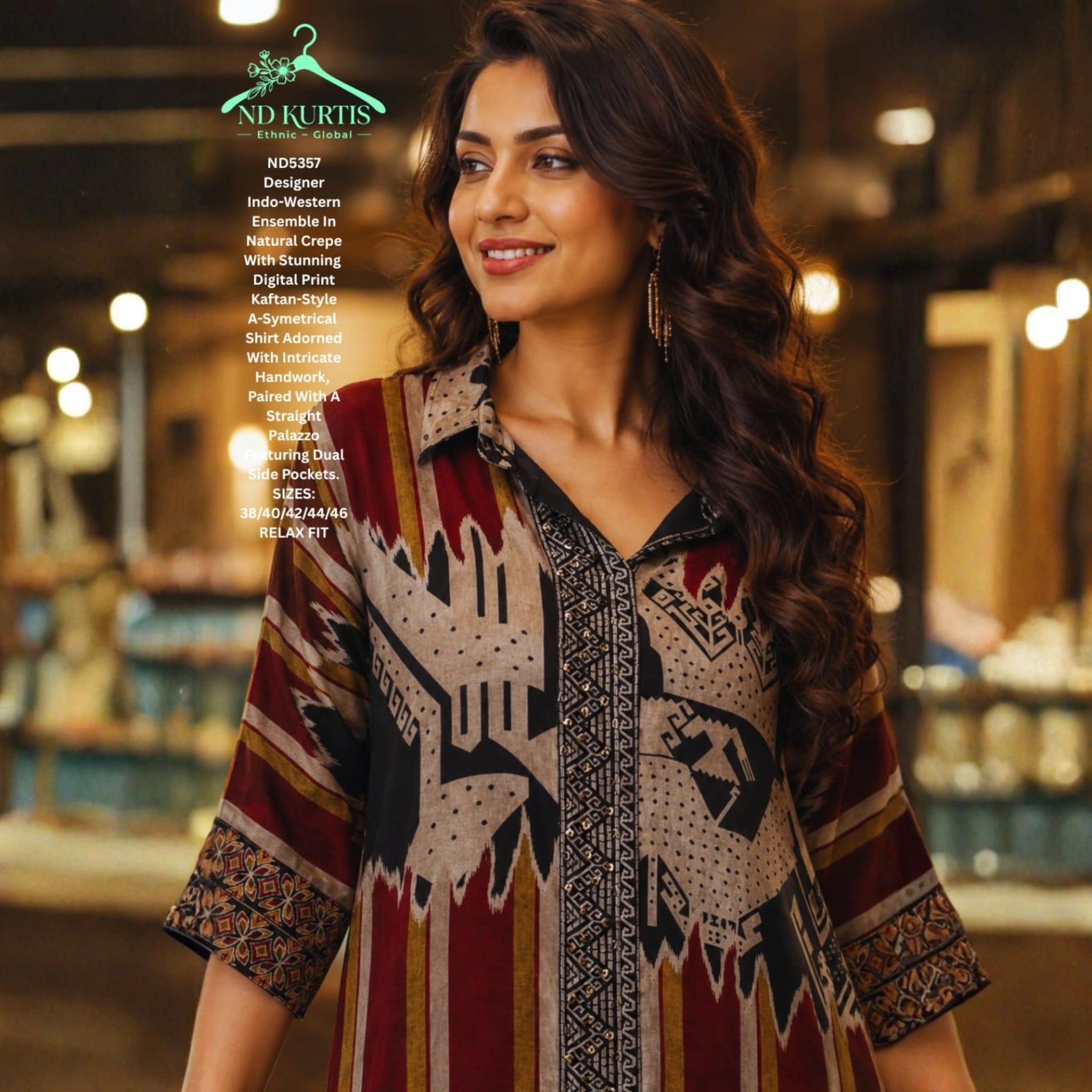Designer Indo-Western Natural Crepe Co-Ord Set