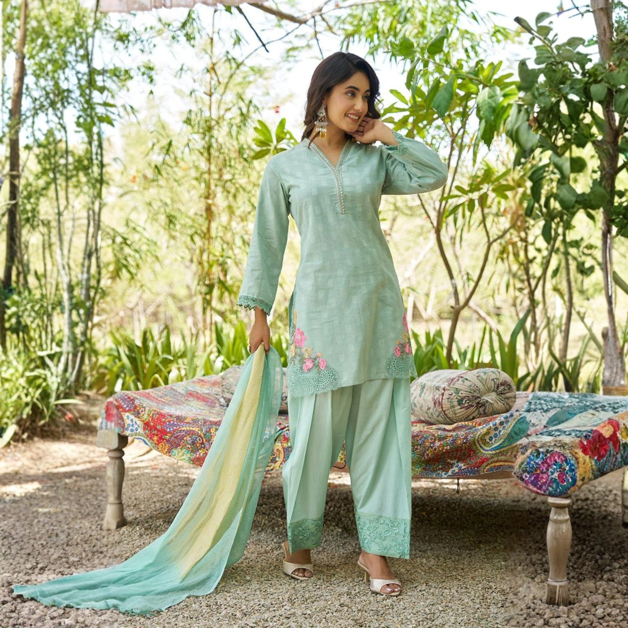 Elegant Cotton Kurta Pant Set with Dupatta