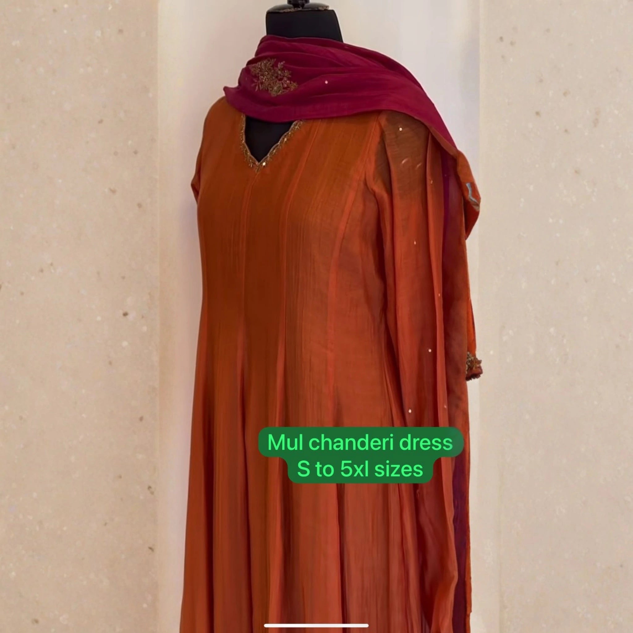 Elegant Orange Mul Chanderi Anarkali Suit Set with Contrast Dupatta