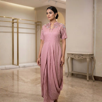 Elegant Indo-Western Cowl Pattern Gown
