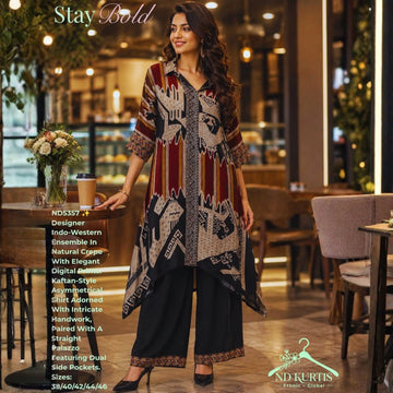 Designer Indo-Western Natural Crepe Co-Ord Set