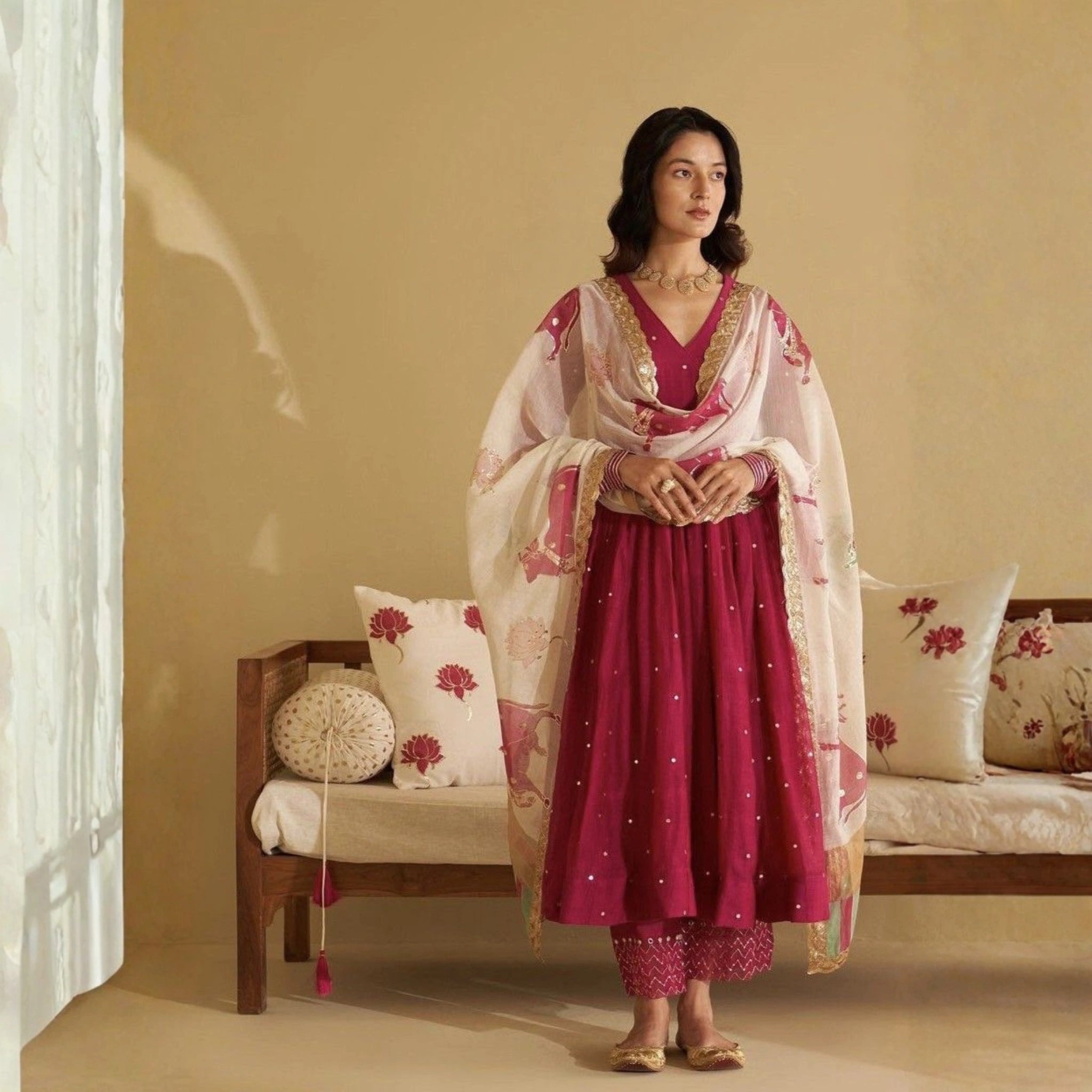 Elegant Silk Anarkali Suit Set with Designer Banarasi Dupatta