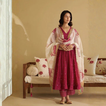 Elegant Silk Anarkali Suit Set with Designer Banarasi Dupatta