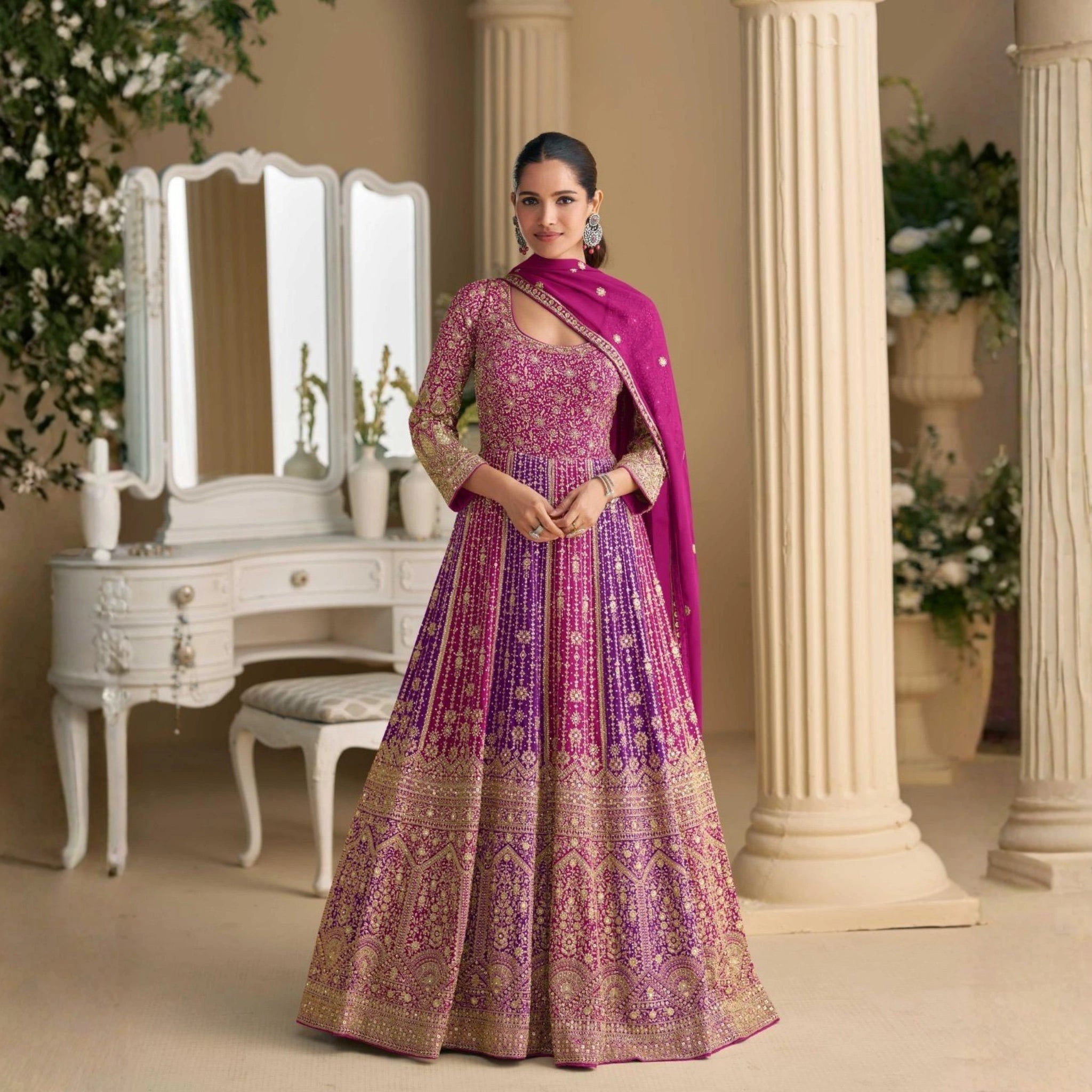 Sayuri Designer Rutba Premium Embroidered Georgette Gown with Dupatta