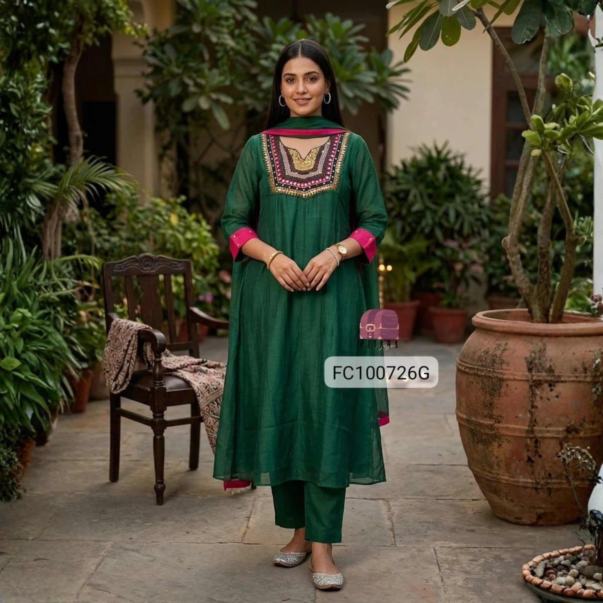 Premium Banarasi Mul Chanderi Zardosi Embroidered Suit Set