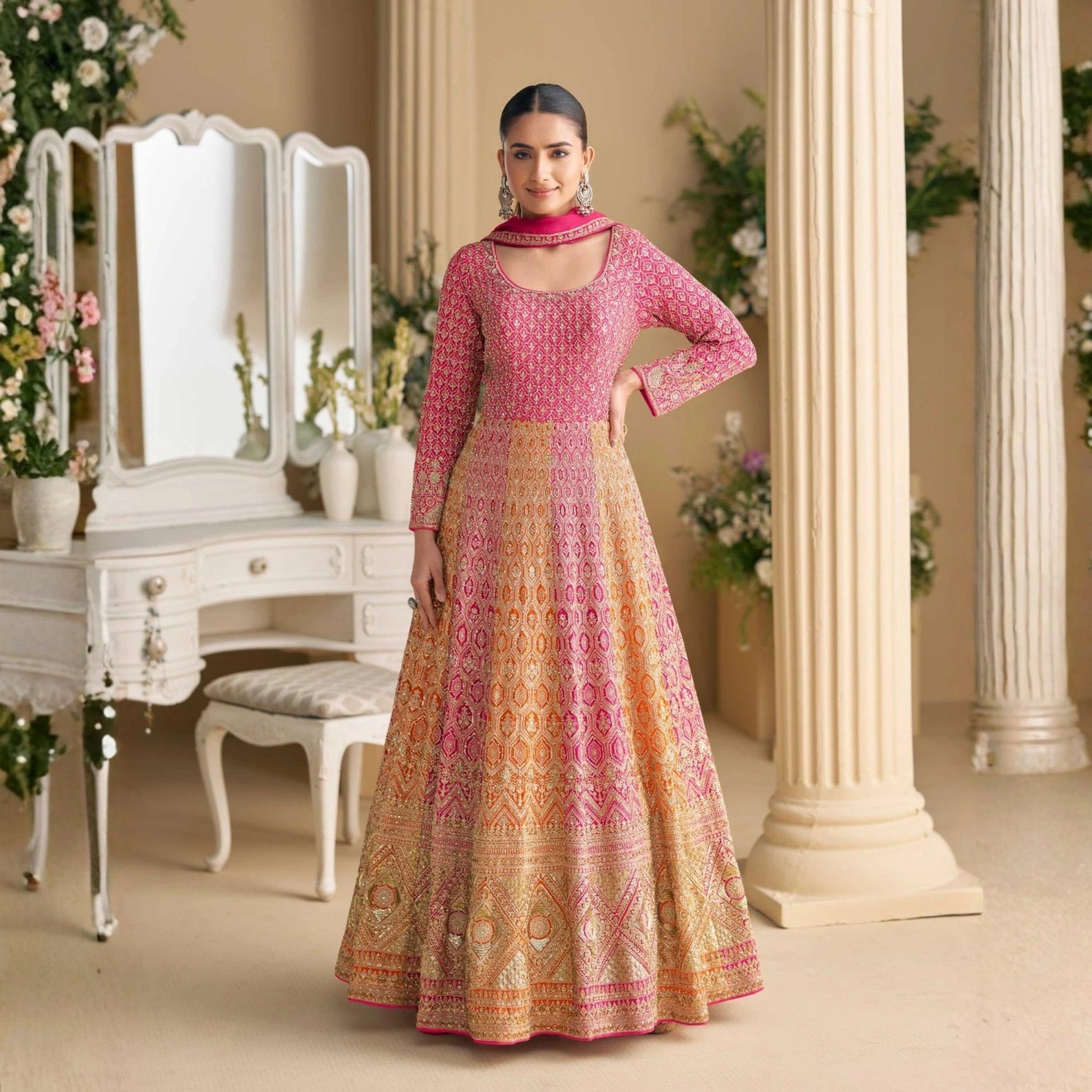 Sayuri Designer Rutba Premium Embroidered Georgette Gown with Dupatta