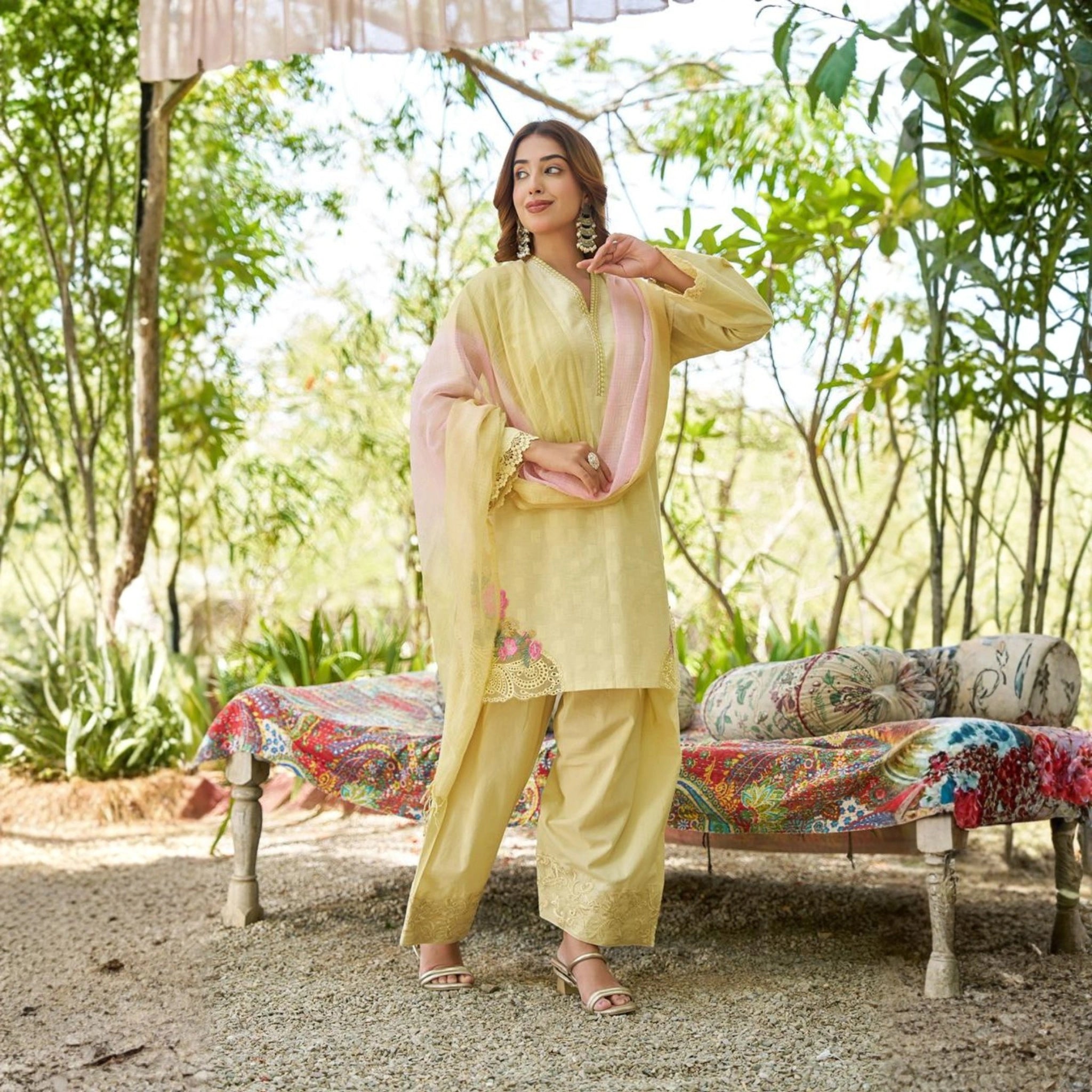 Elegant Cotton Kurta Pant Set with Dupatta