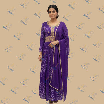 Royal Bandhani Silk Gown Set