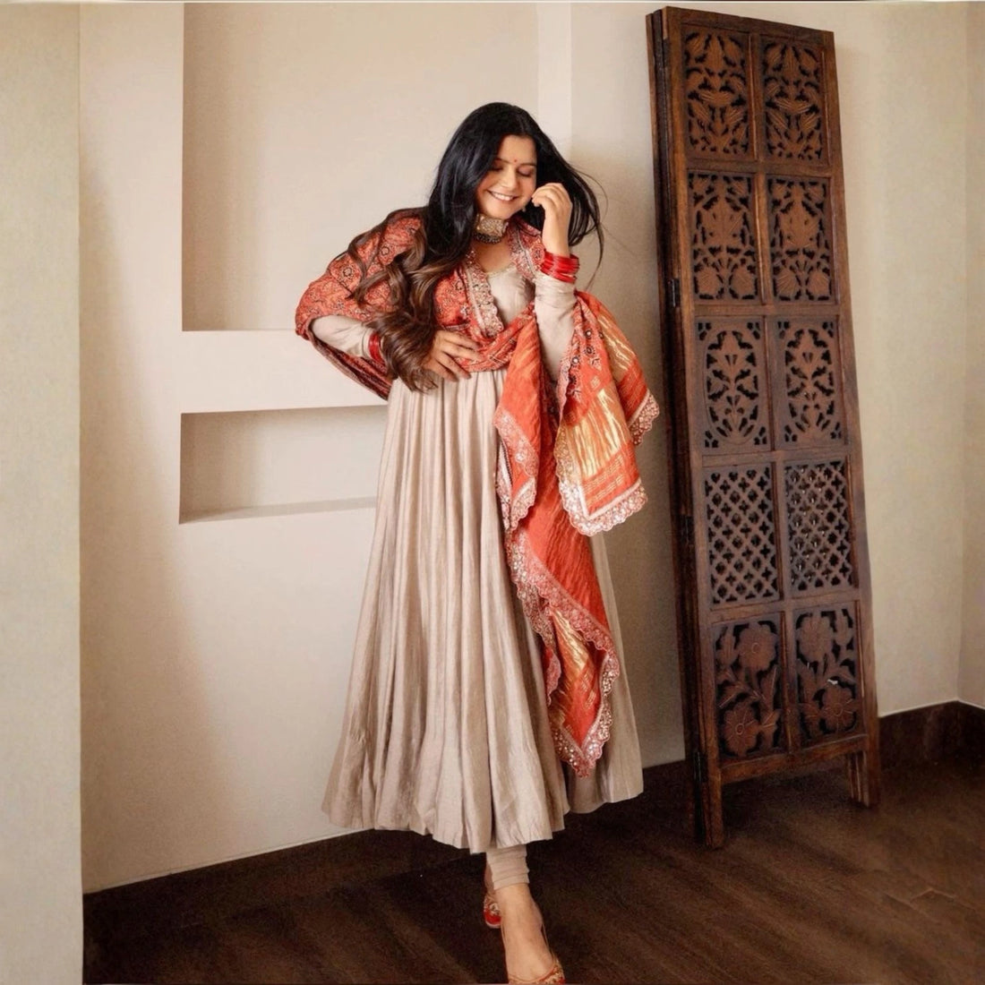 Elegant Silk Anarkali Suit Set with Designer Banarasi Dupatta