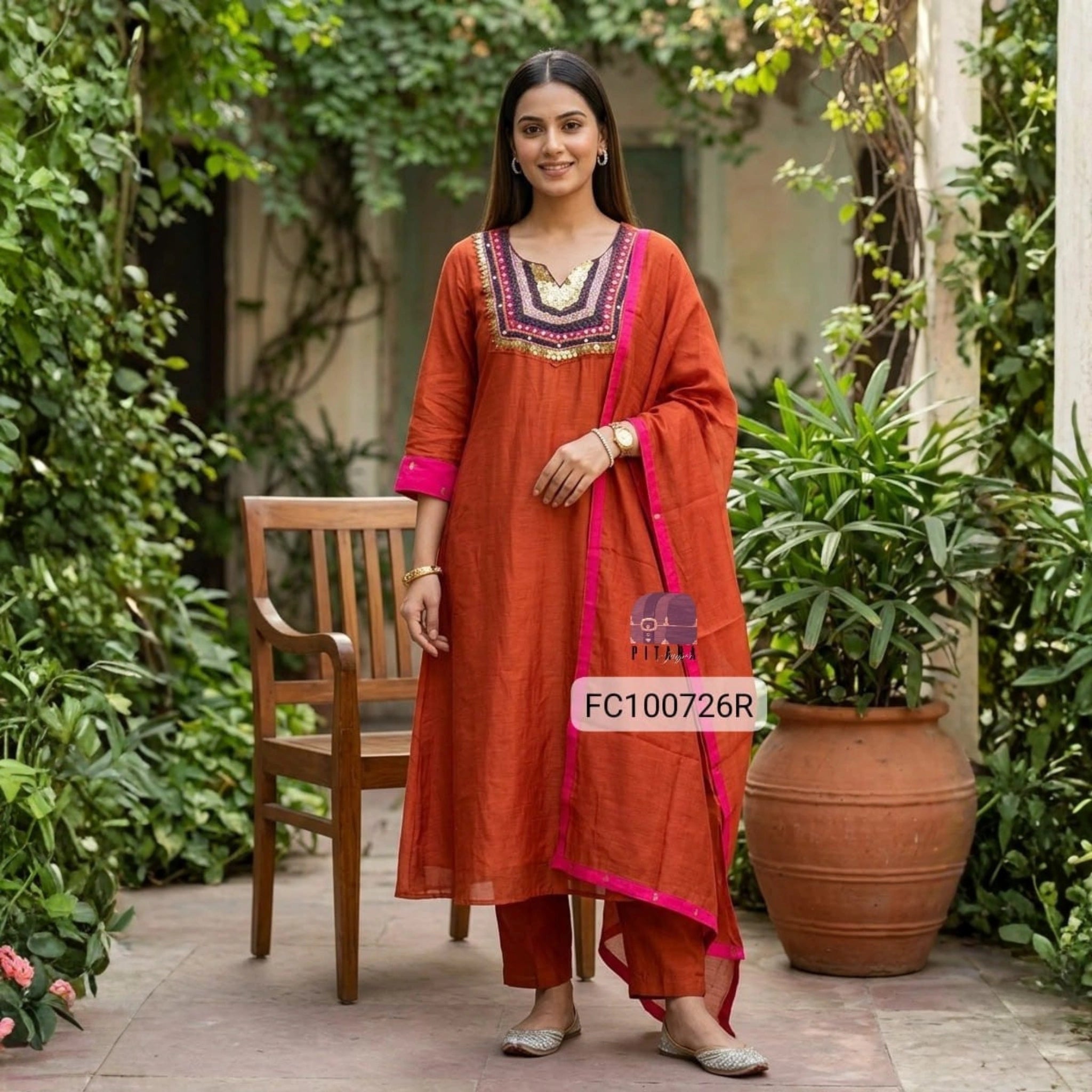 Premium Banarasi Mul Chanderi Zardosi Embroidered Suit Set