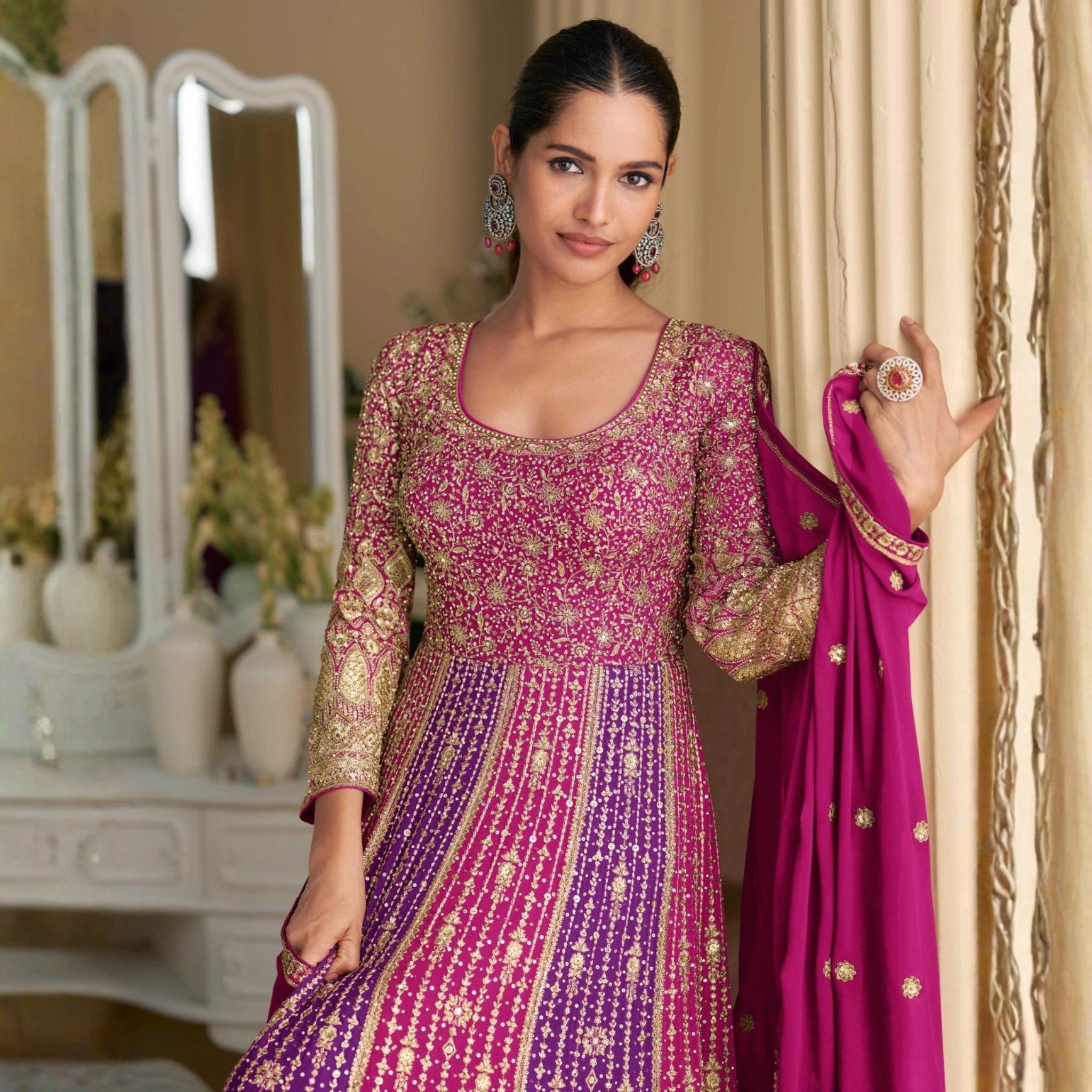 Sayuri Designer Rutba Premium Embroidered Georgette Gown with Dupatta