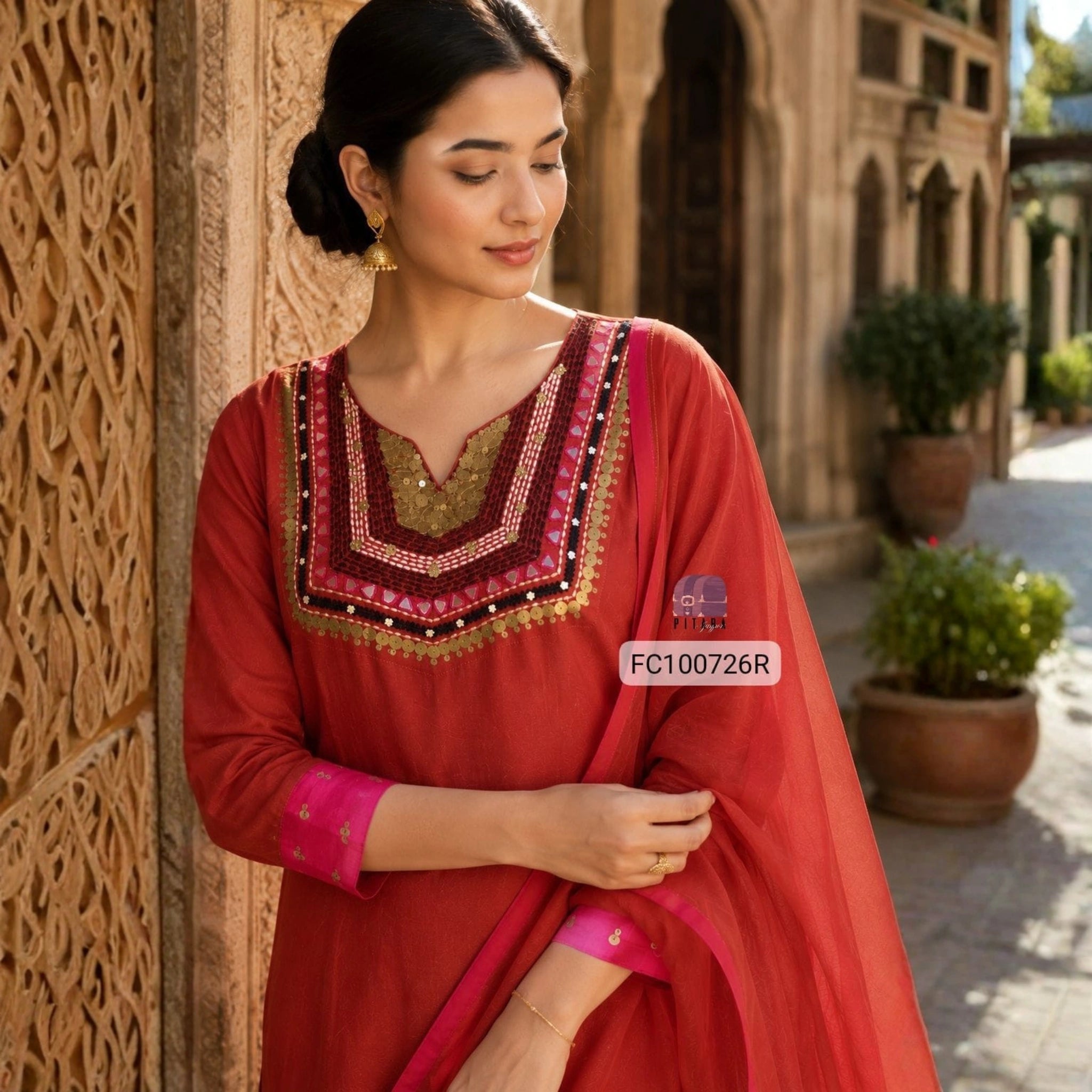 Premium Banarasi Mul Chanderi Zardosi Embroidered Suit Set