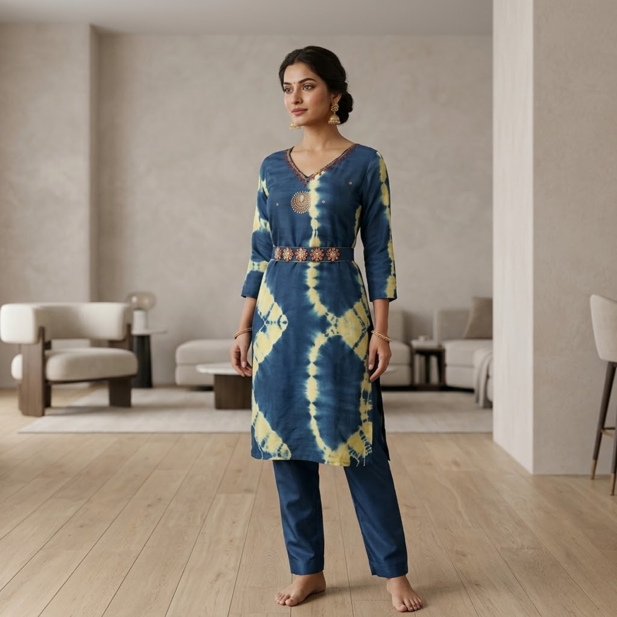 Indigo Tie-Dye Kurti Pant Set
