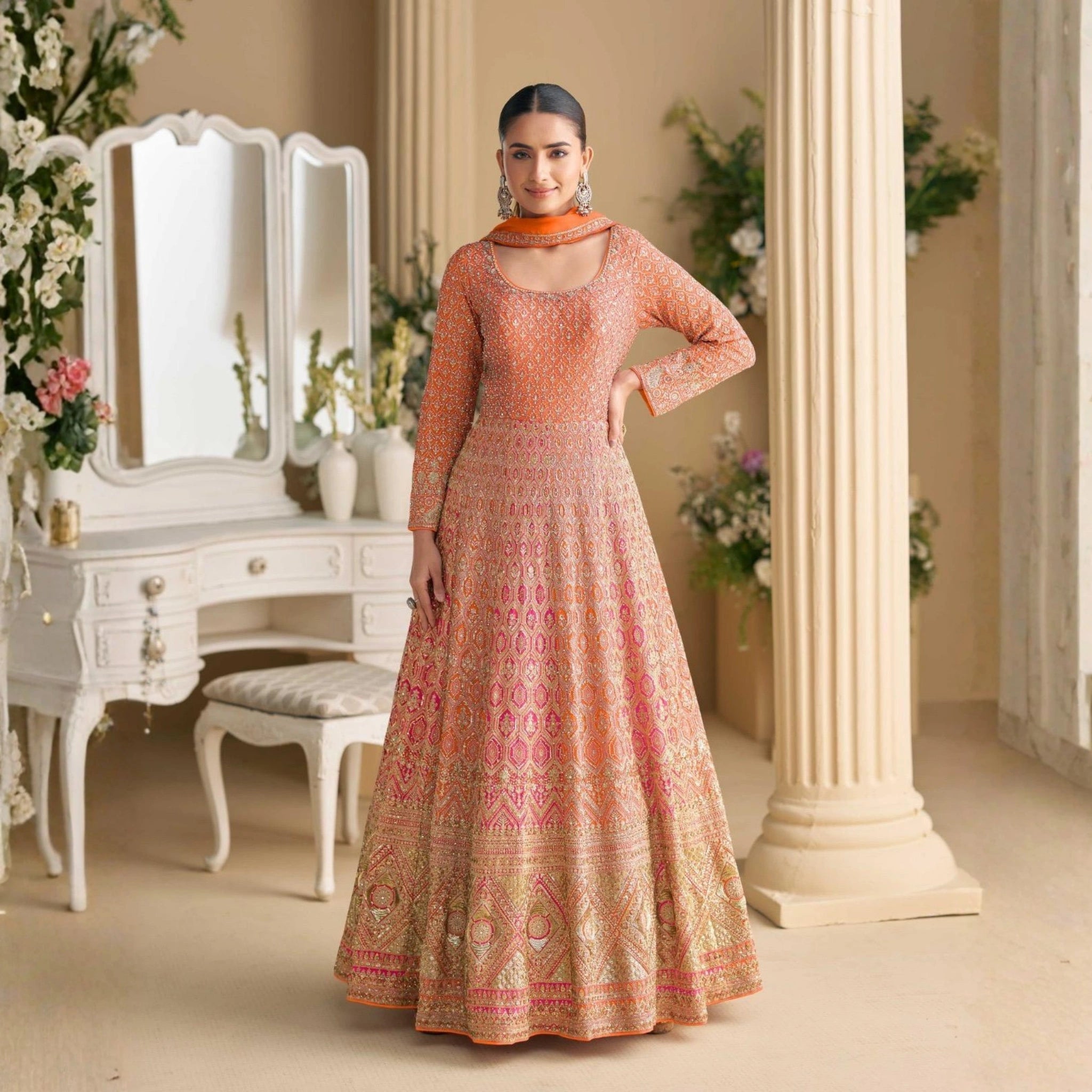 Sayuri Designer Rutba Premium Embroidered Georgette Gown with Dupatta