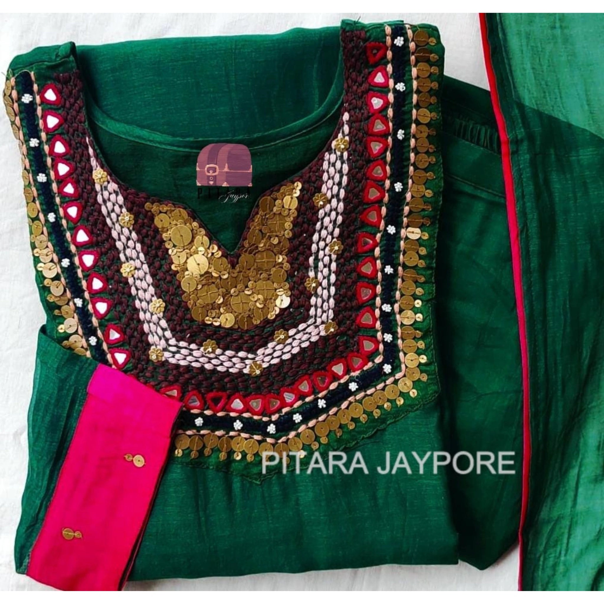 Premium Banarasi Mul Chanderi Zardosi Embroidered Suit Set