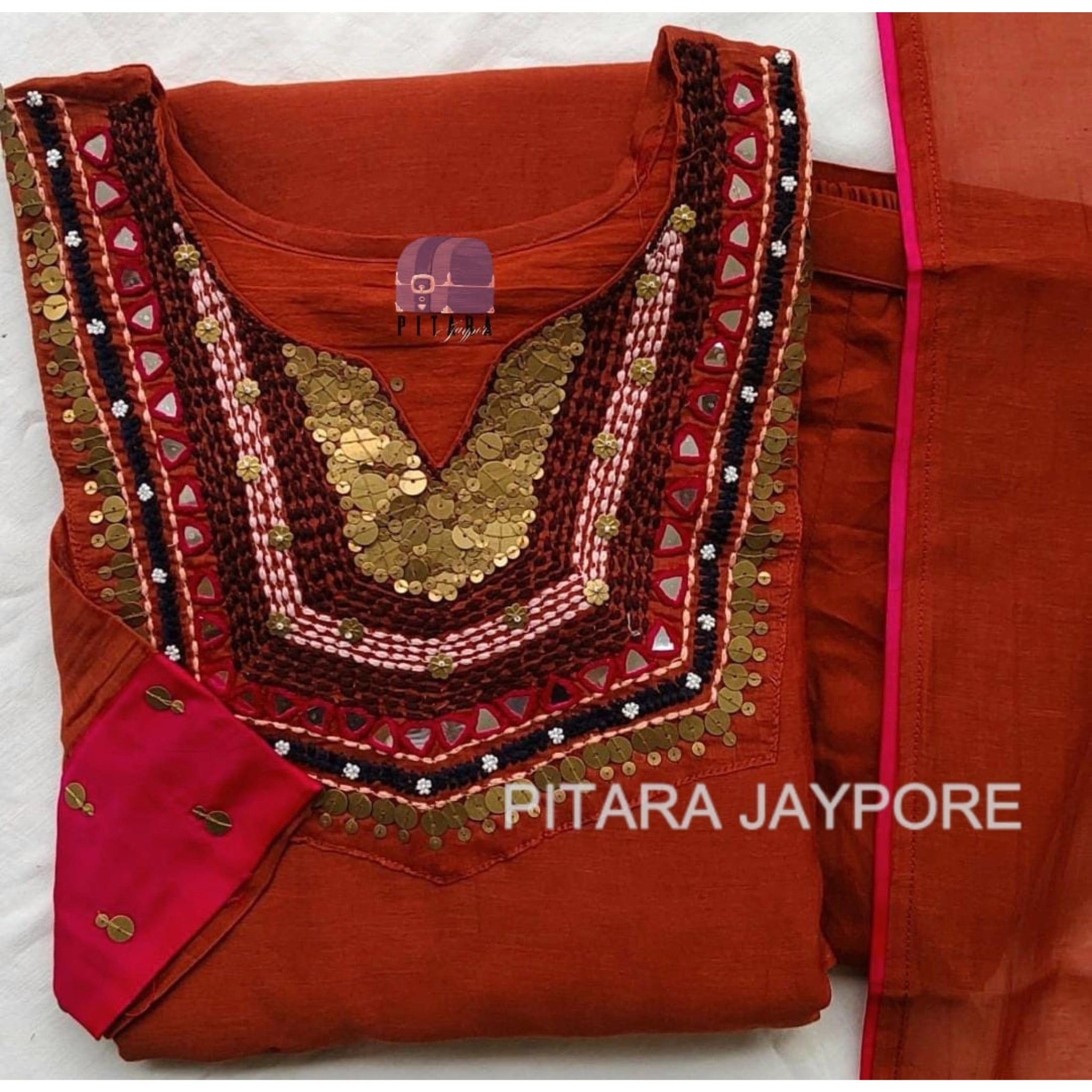 Premium Banarasi Mul Chanderi Zardosi Embroidered Suit Set