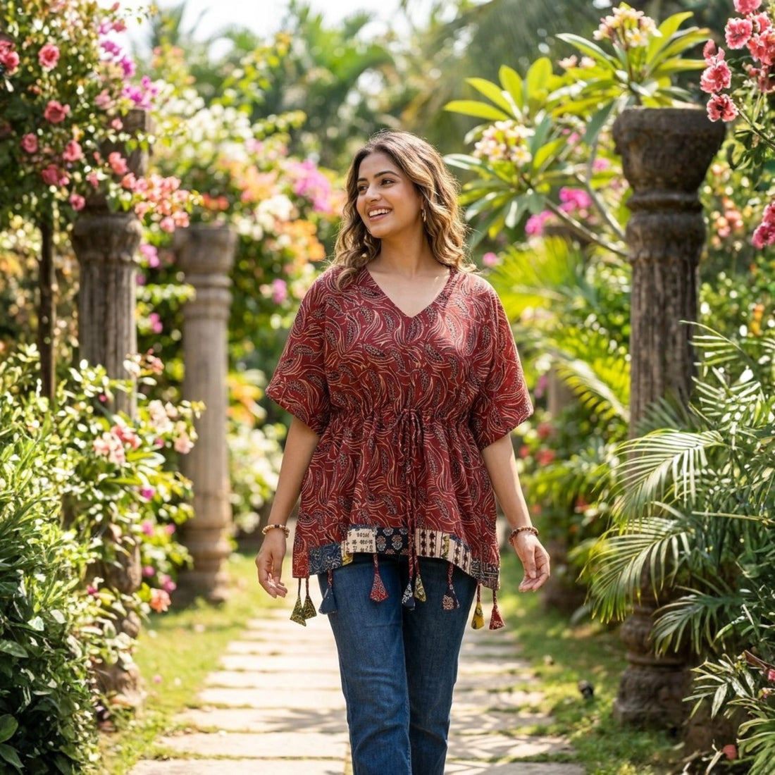 Aura Ajrakh Handblock Cotton Kaftan