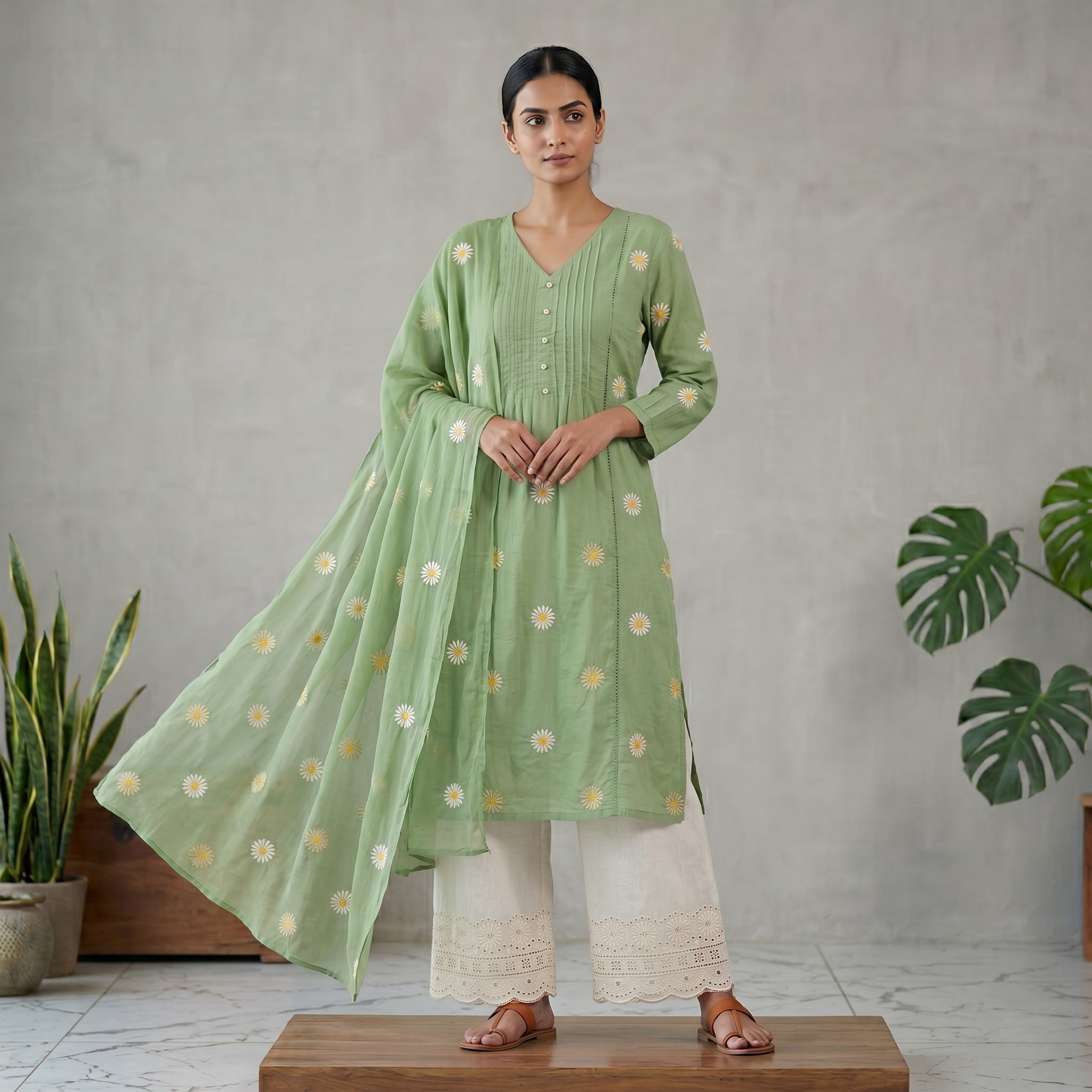Floral Grace Kurti Pant & Dupatta Set