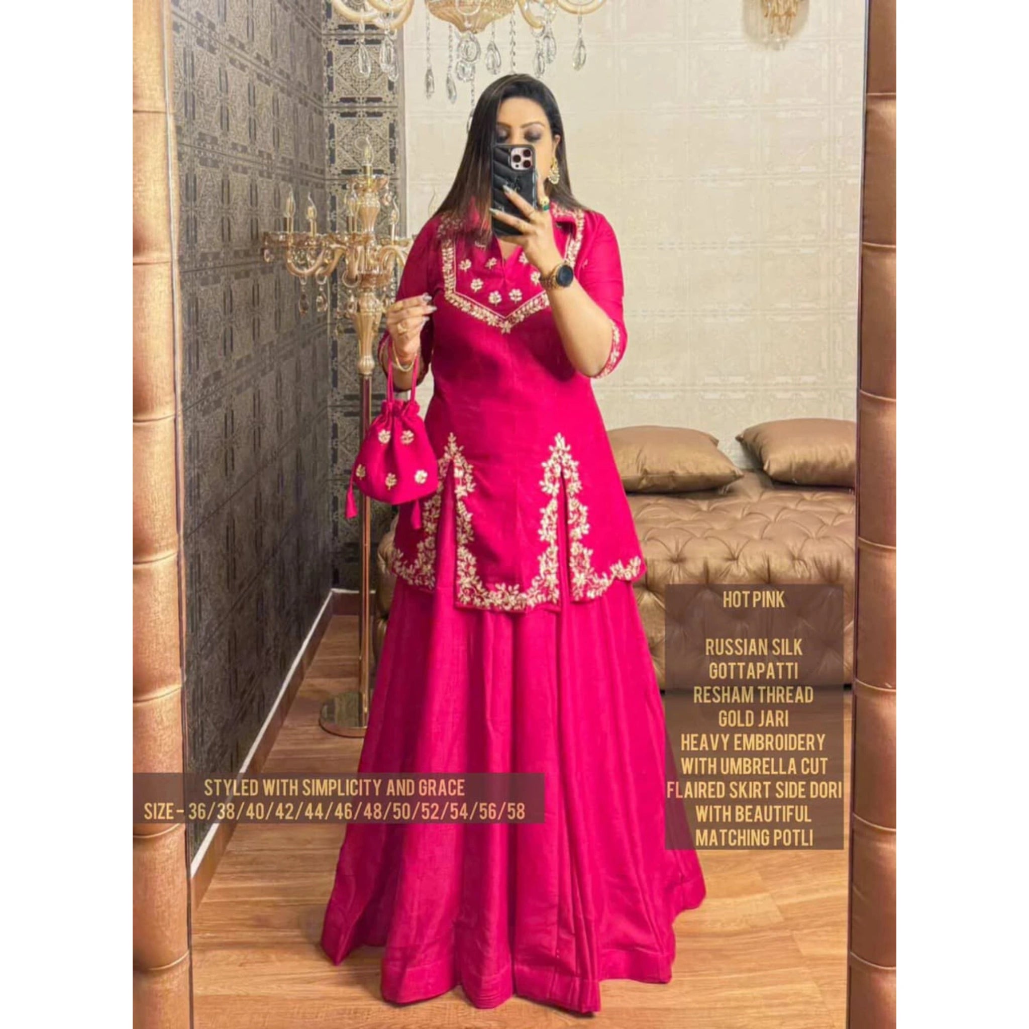 Royal Russian Silk Indo-Western Skirt Set with Potli Bag