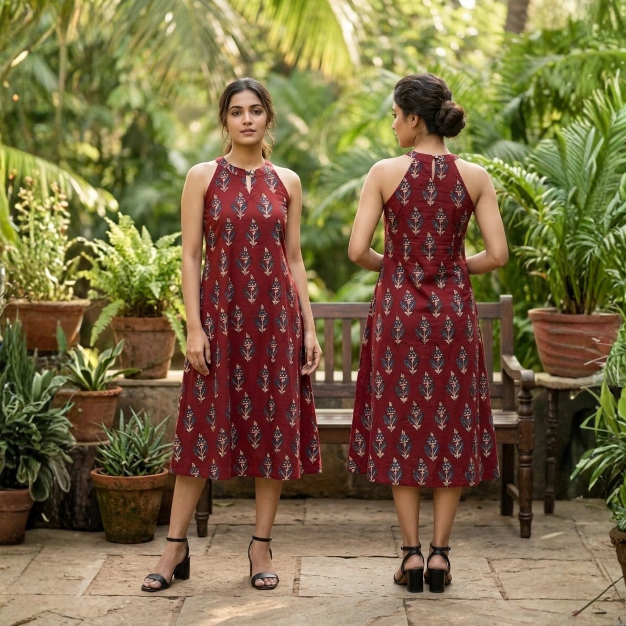 Cotton Ajrakh Natural Dyed Halter-Neck Dress