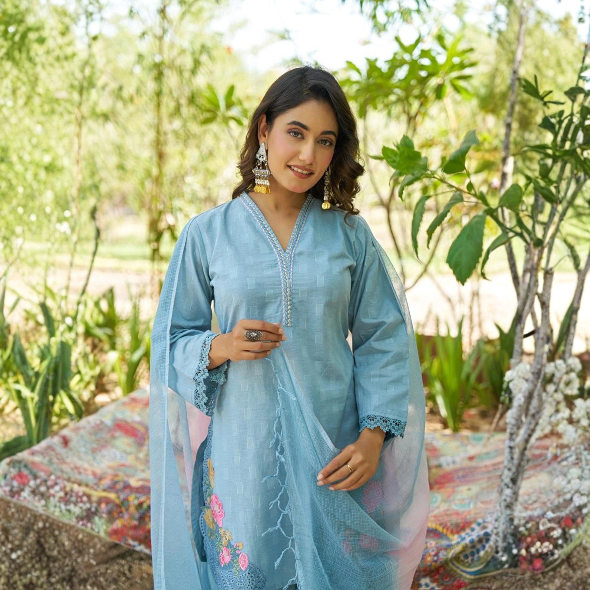 Elegant Cotton Kurta Pant Set with Dupatta