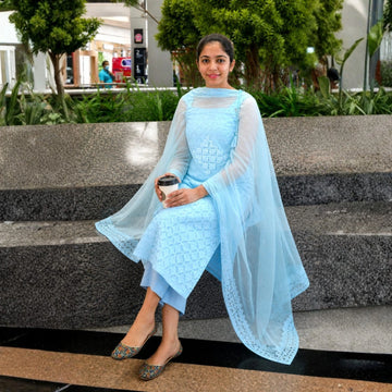 Cotton Appliqué Kurta Pant Set with Dupatta