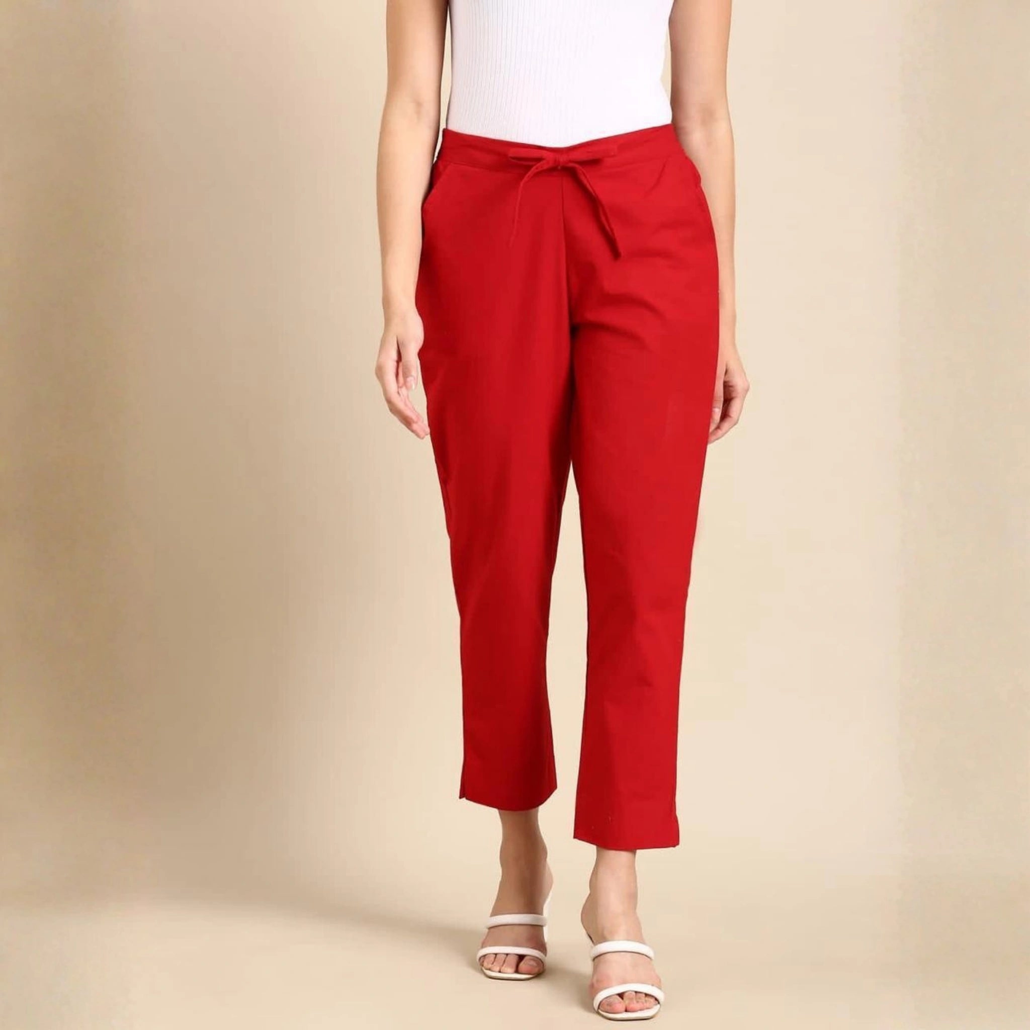 Classic Poplin Cotton Tie-Up Trousers