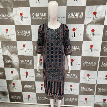 Midnight Mandala Geometric Rayon Kurti
