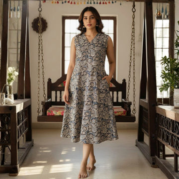 Pure Cotton Kalamkari Hand Block Print One Piece Dress