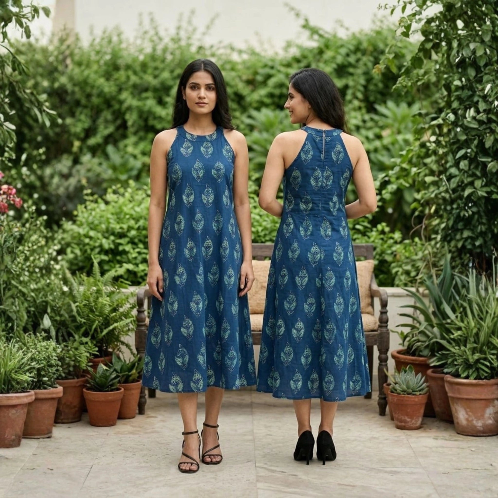 Cotton Ajrakh Natural Dyed Halter-Neck Dress