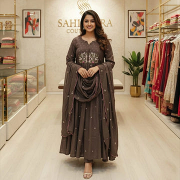 Premium Mul Cotton Embroidered Flared Kurta Set with Cutwork Dupatta