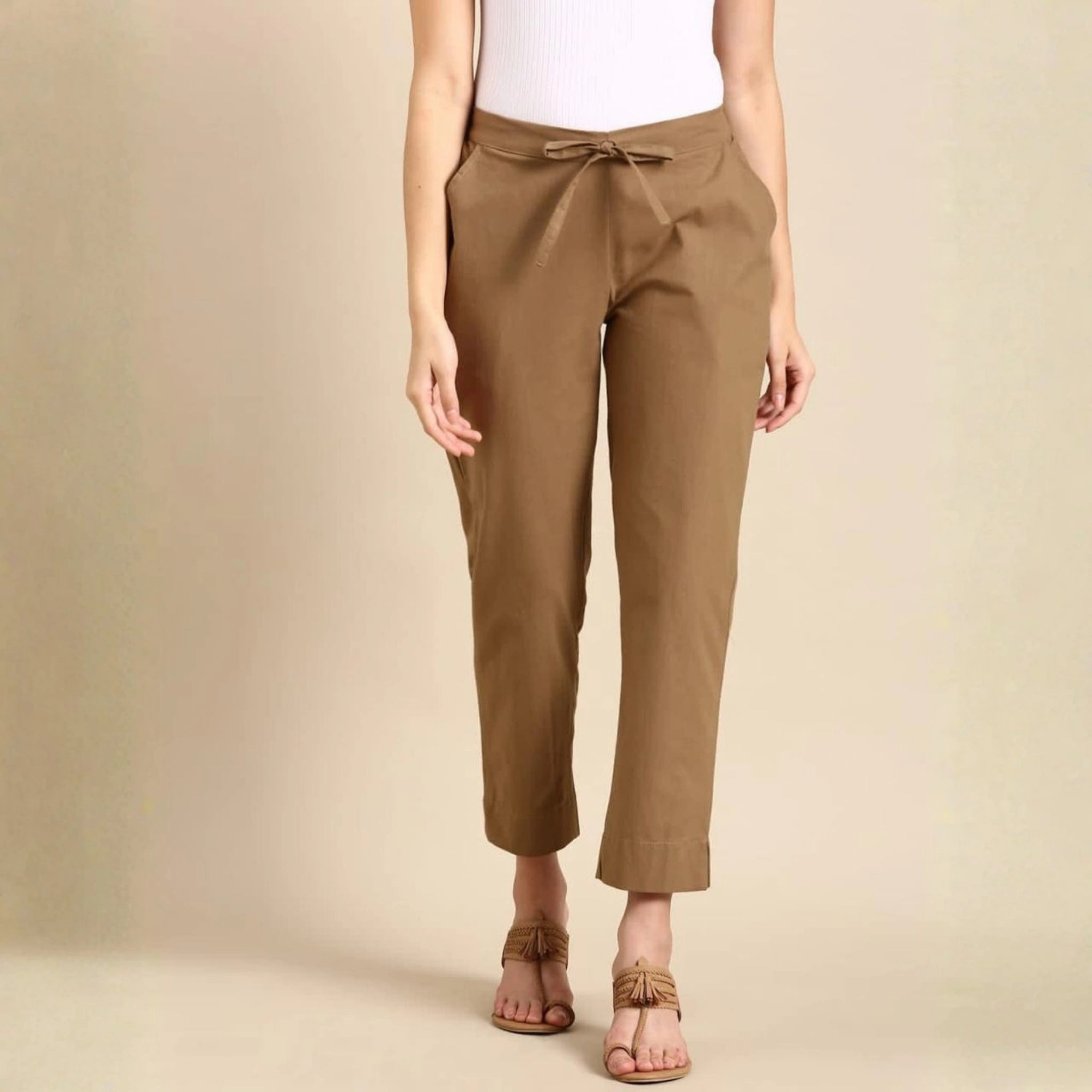 Classic Poplin Cotton Tie-Up Trousers