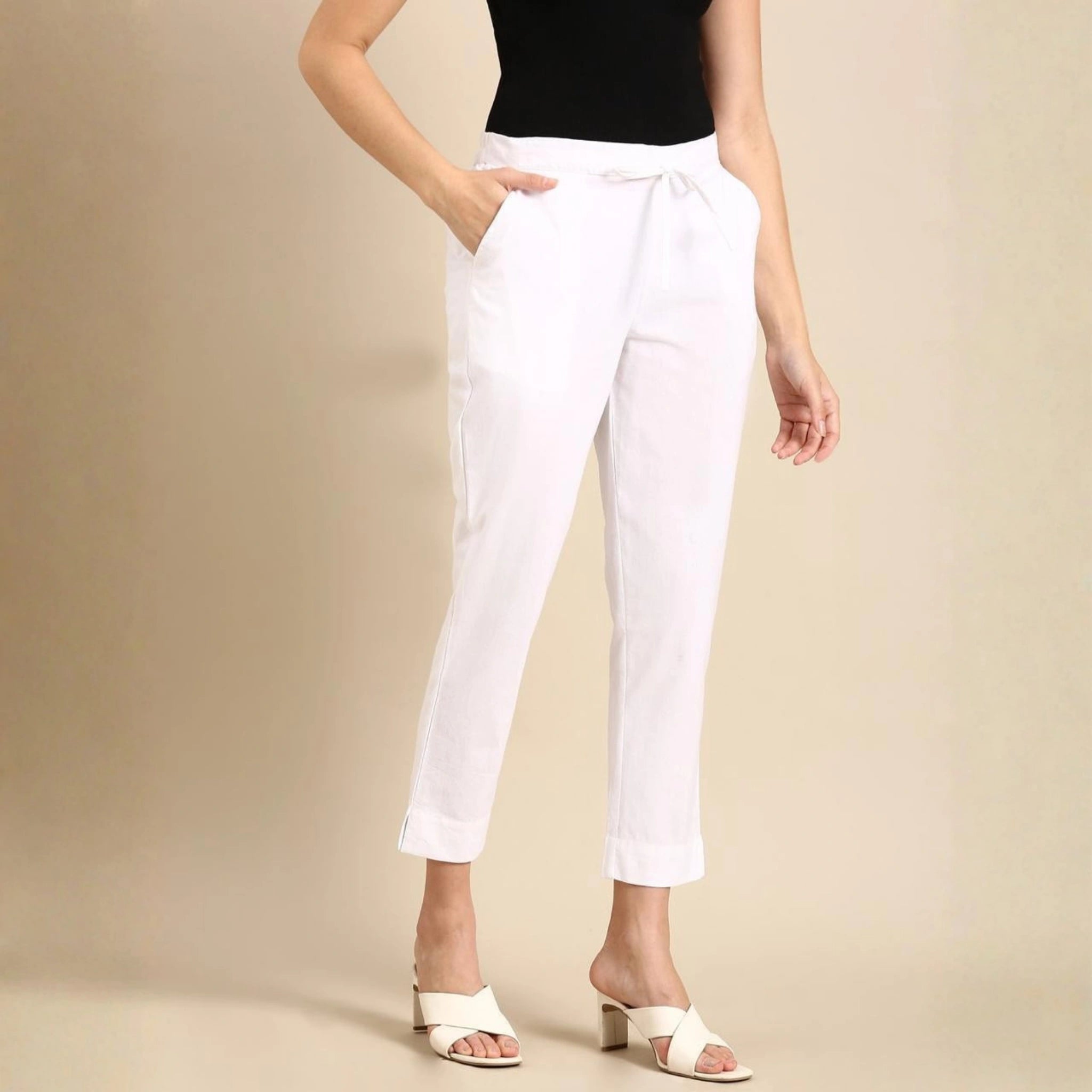 Classic Poplin Cotton Tie-Up Trousers