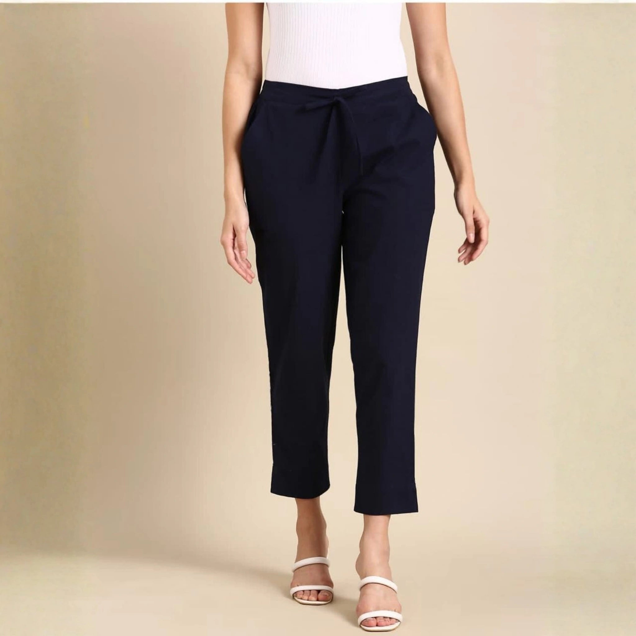 Classic Poplin Cotton Tie-Up Trousers