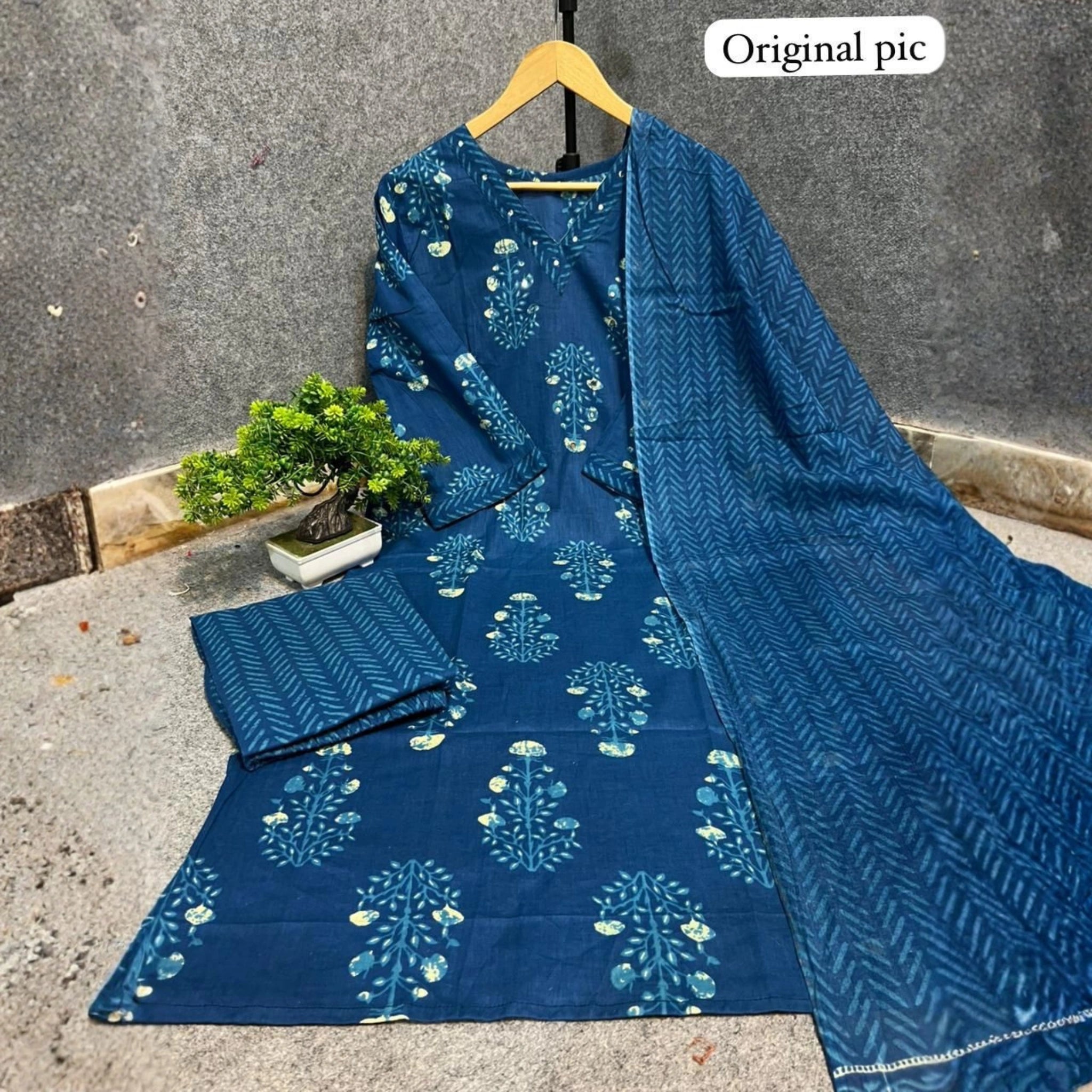 Premium Jaipuri Cotton Kurti Pant Dupatta Set