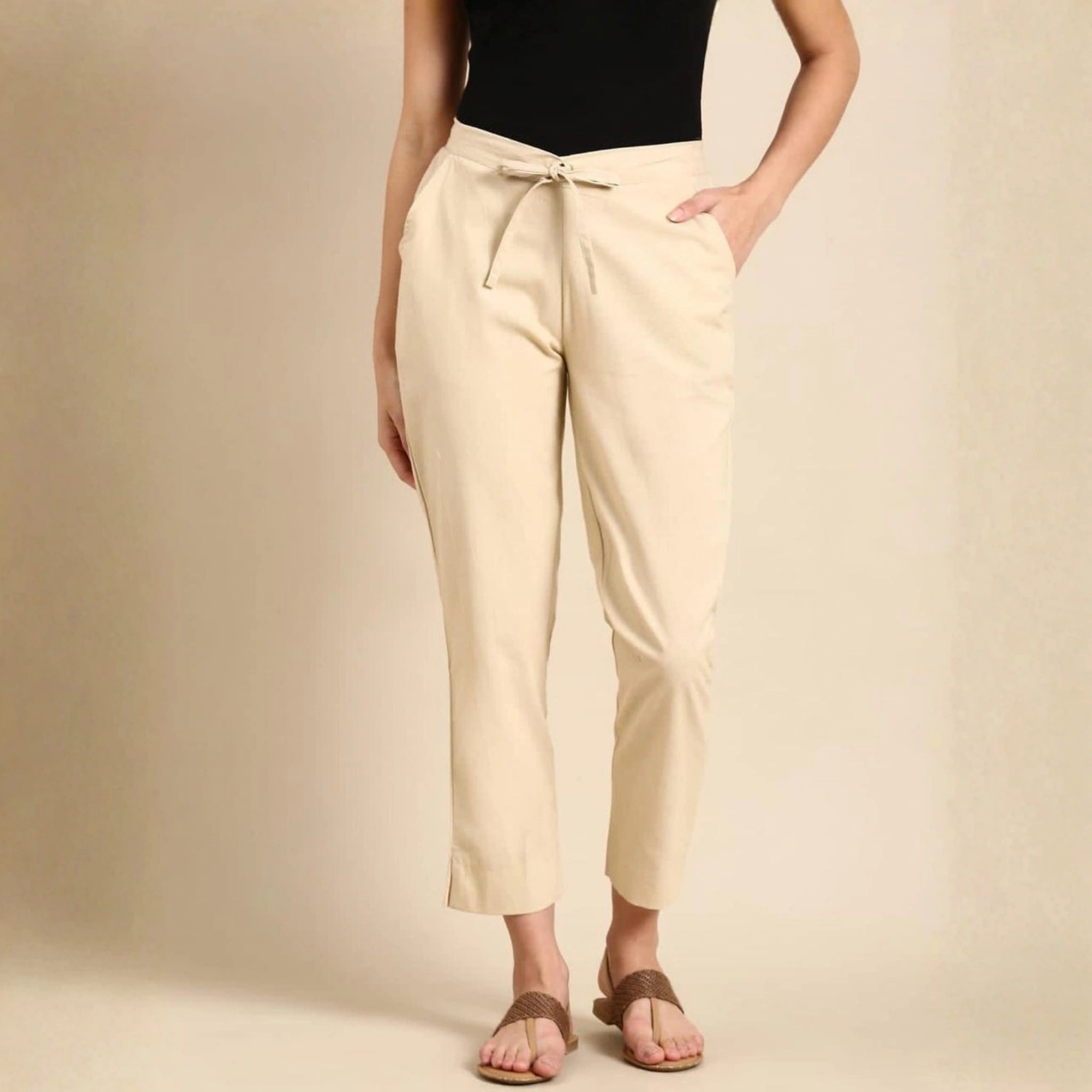 Classic Poplin Cotton Tie-Up Trousers