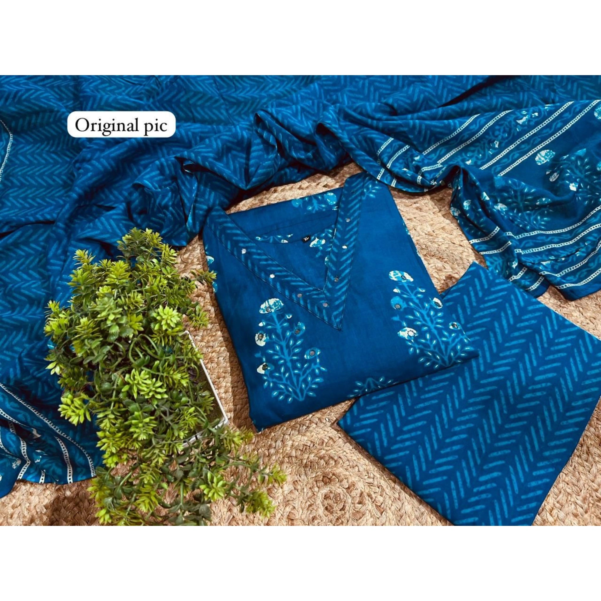 Premium Jaipuri Cotton Kurti Pant Dupatta Set