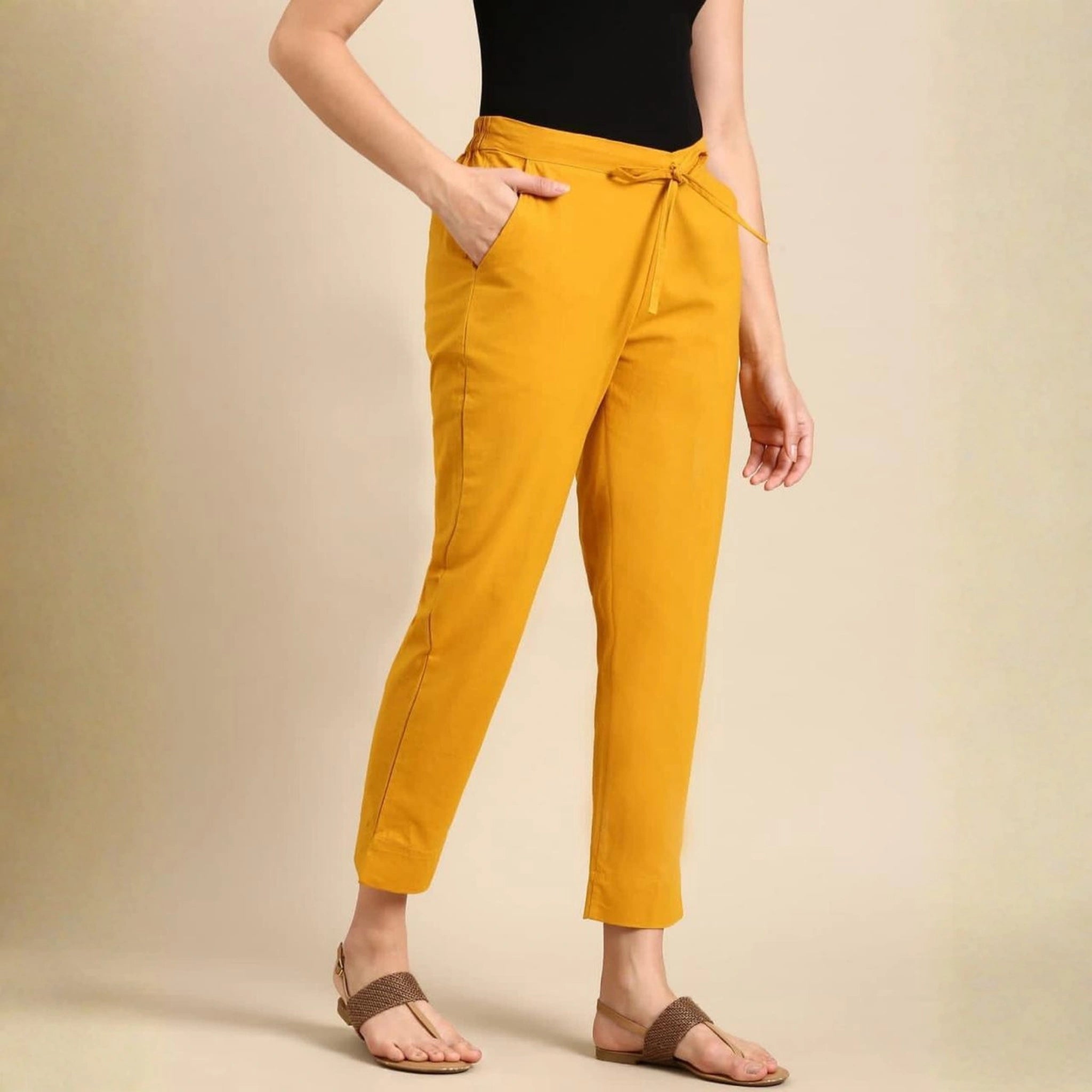 Classic Poplin Cotton Tie-Up Trousers