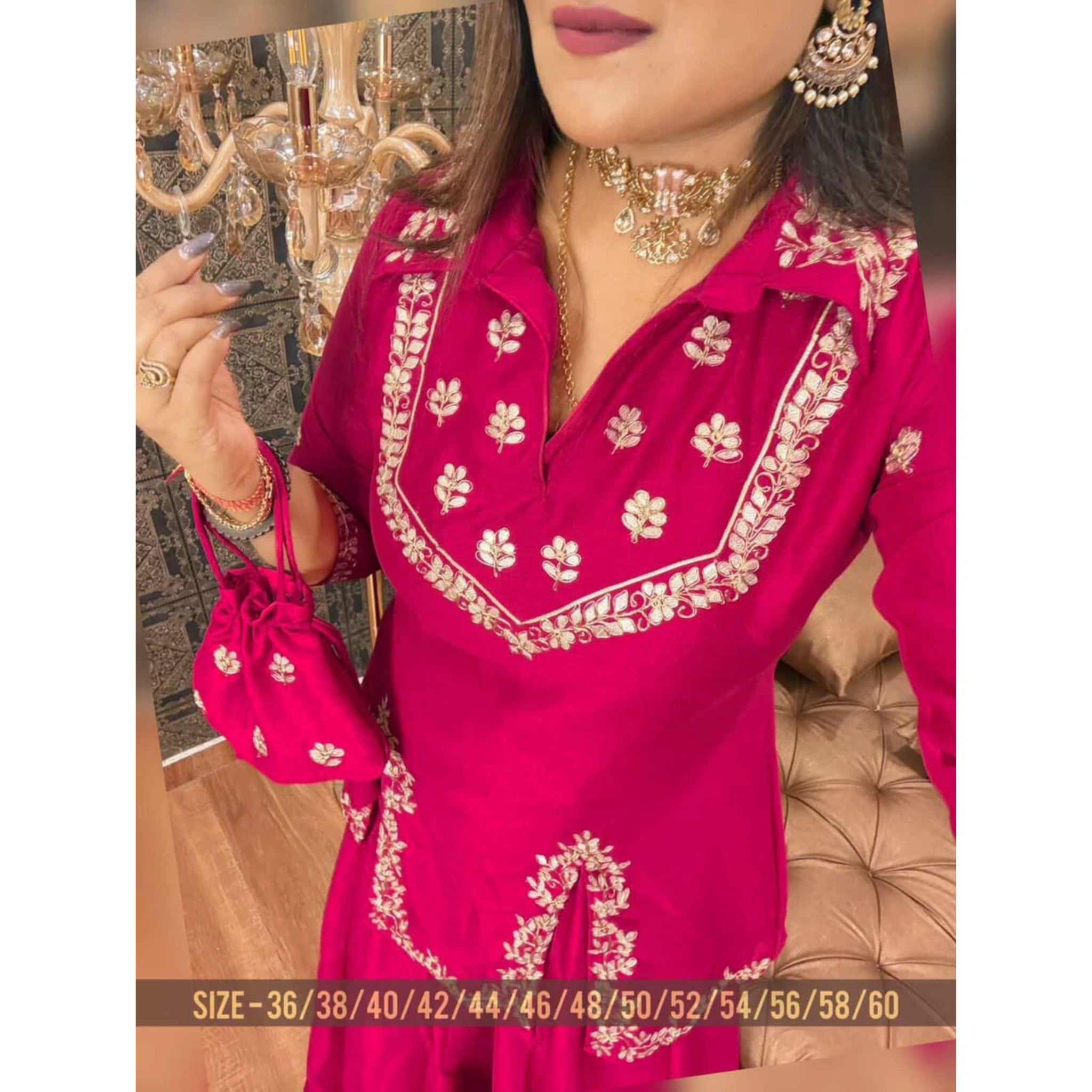 Royal Russian Silk Indo-Western Skirt Set with Potli Bag