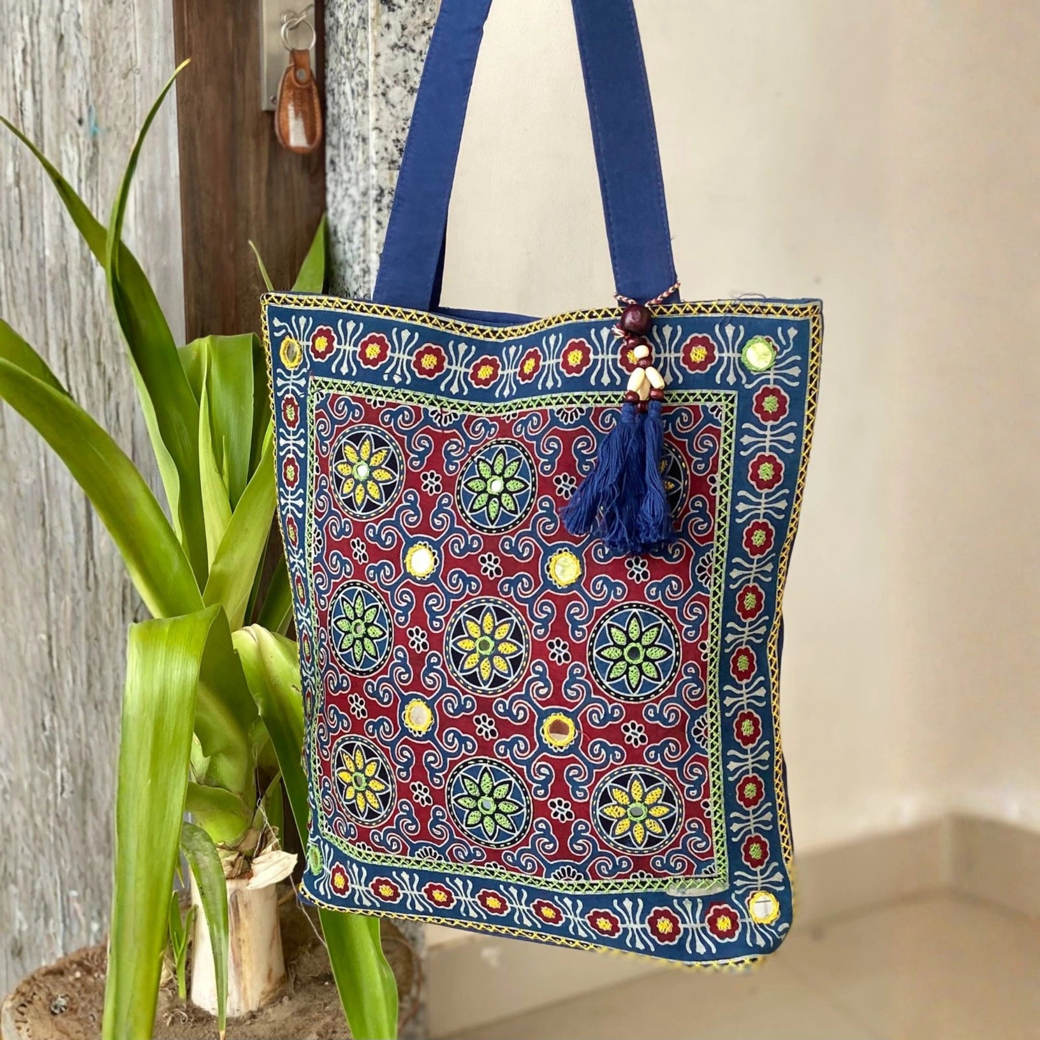 Heritage Ajrakh Embroidered Handbag