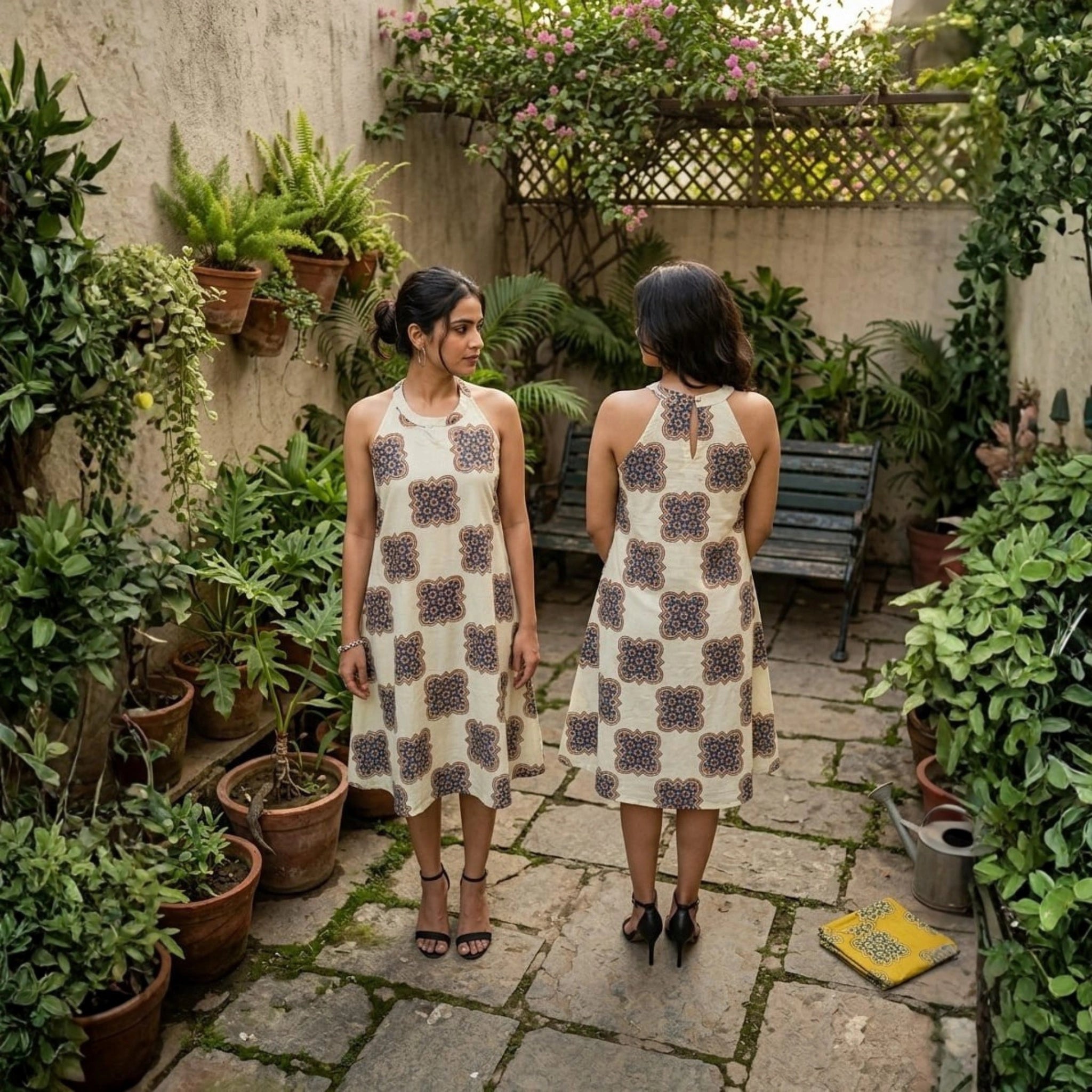 Cotton Ajrakh Natural Dyed Halter-Neck Dress
